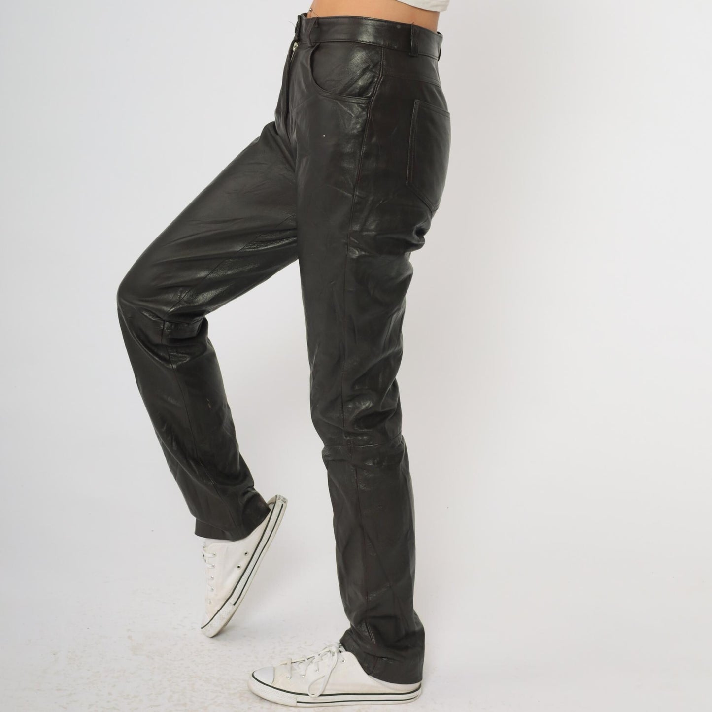 90s New Frontier Brown Leather Pants High Rise Straight Leg Extra Small