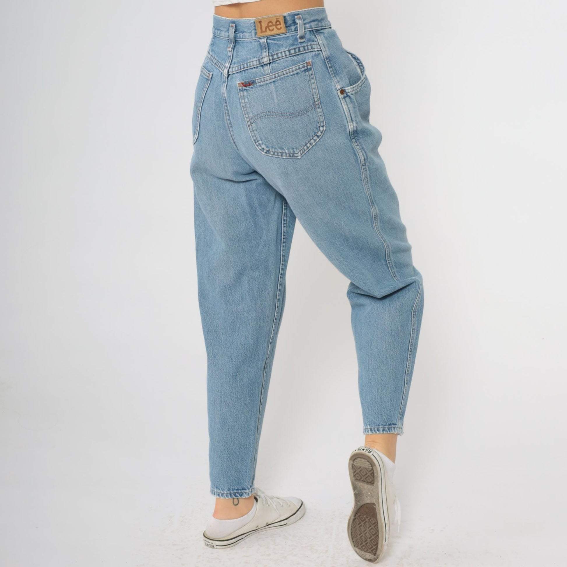 Lee High Waisted Mom Jeans 90s Light Wash Tapered Denim Small