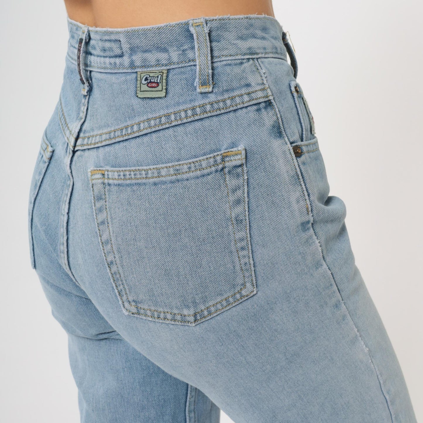 Y2K Cruel Girl High Waisted Straight Leg Jeans Light Blue Wash Small S