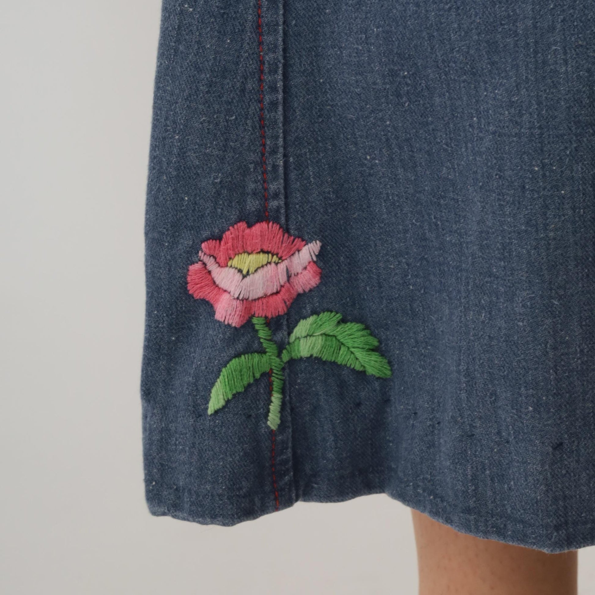 70s Carol Evans Bell Bottom Jeans High Waisted Flare Rose Embroidery Extra Small