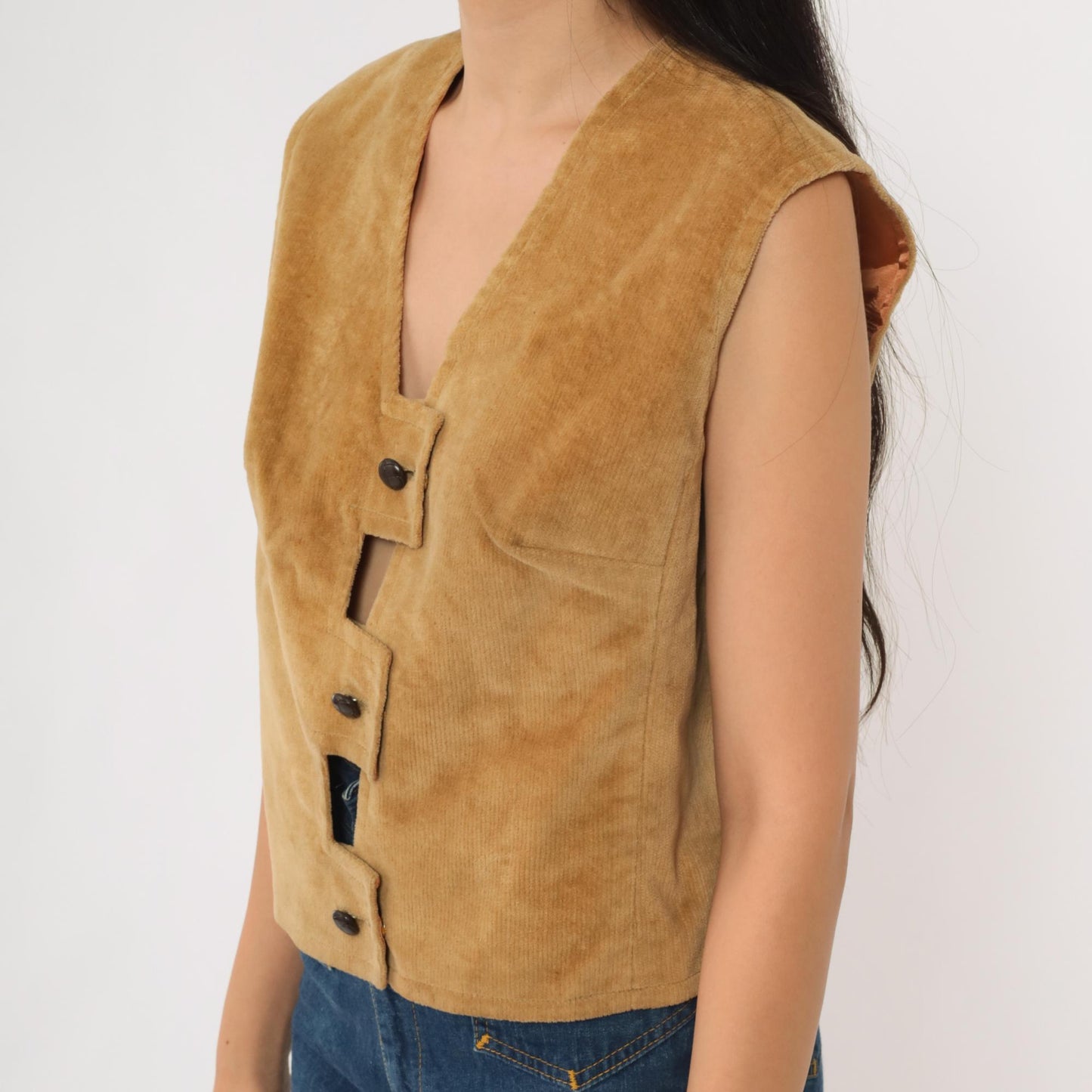 70s Jack Winter Tan Corduroy Vest Keyhole Button-Up Small