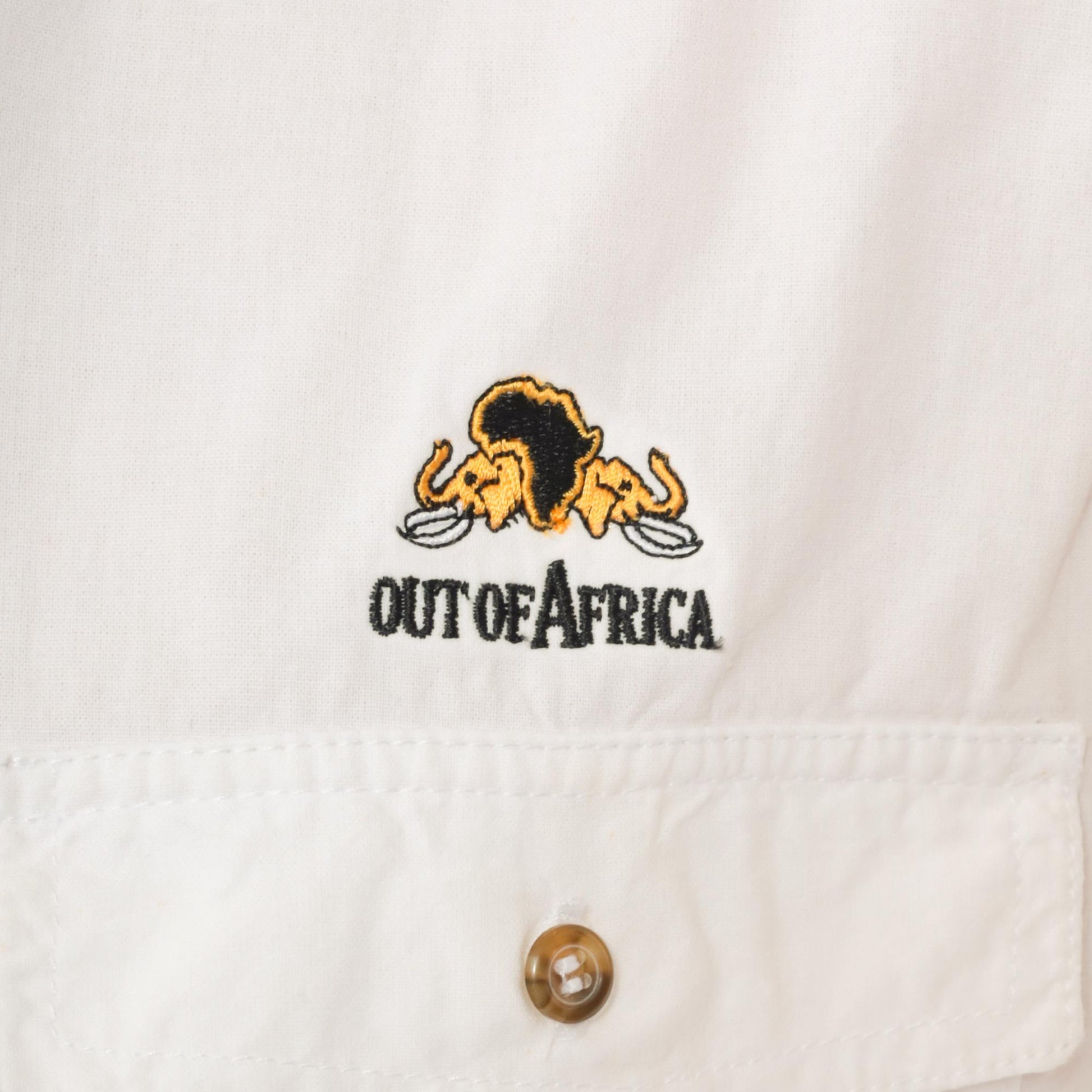 90s Out of Africa Safari Shirt White Sleeveless Button Up Embroidered Elephant Large