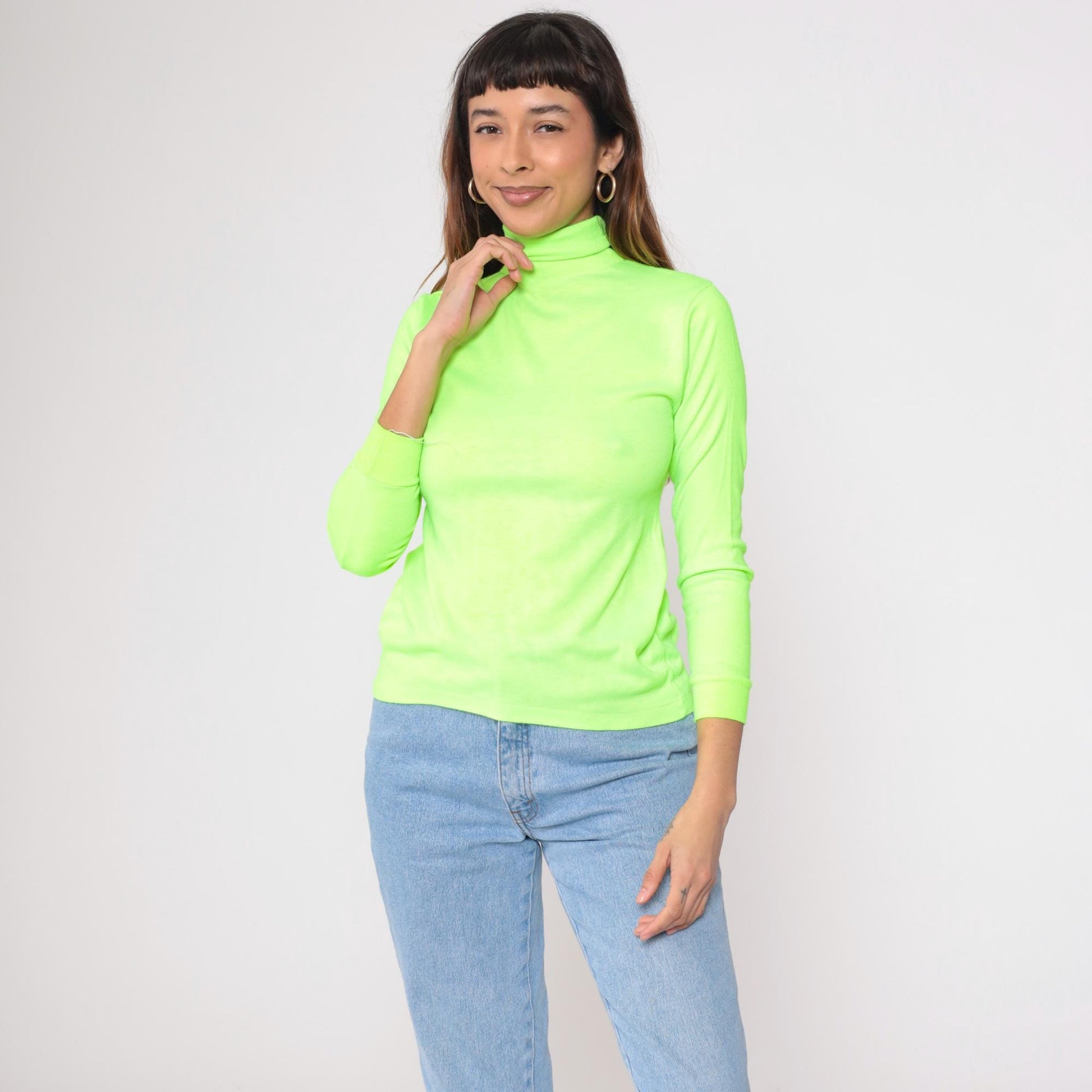 80s Tyrolia by Head Neon Green Turtleneck Long Sleeve Ski Top Youth Large