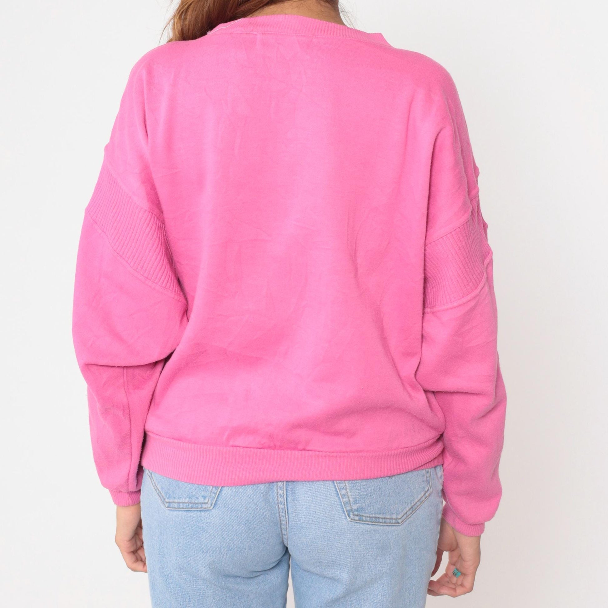 90s Pink Henley Button Neck Sweatshirt Ribbed Cuffs Medium M
