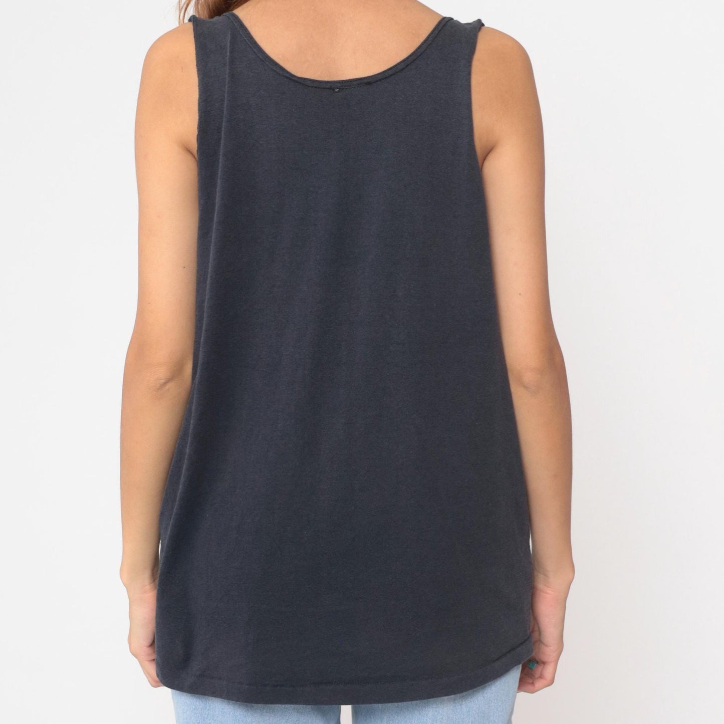 90s Black Fruit of the Loom Tank Top Low Armhole Scoop Neck Medium Large