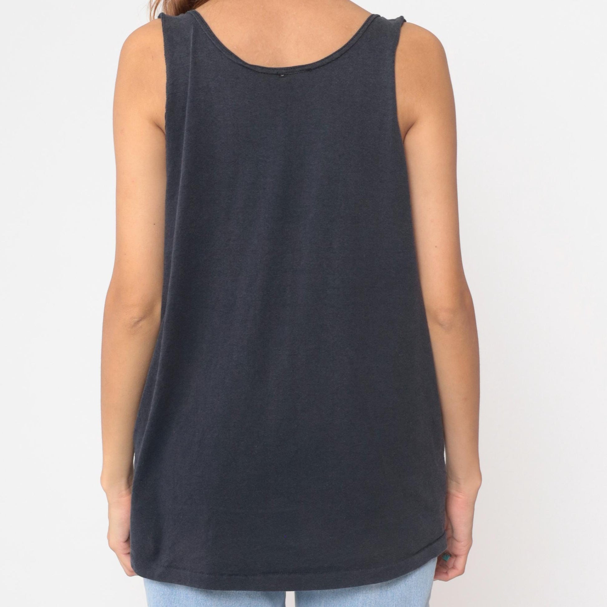 90s Black Fruit of the Loom Tank Top Low Armhole Scoop Neck Medium Large