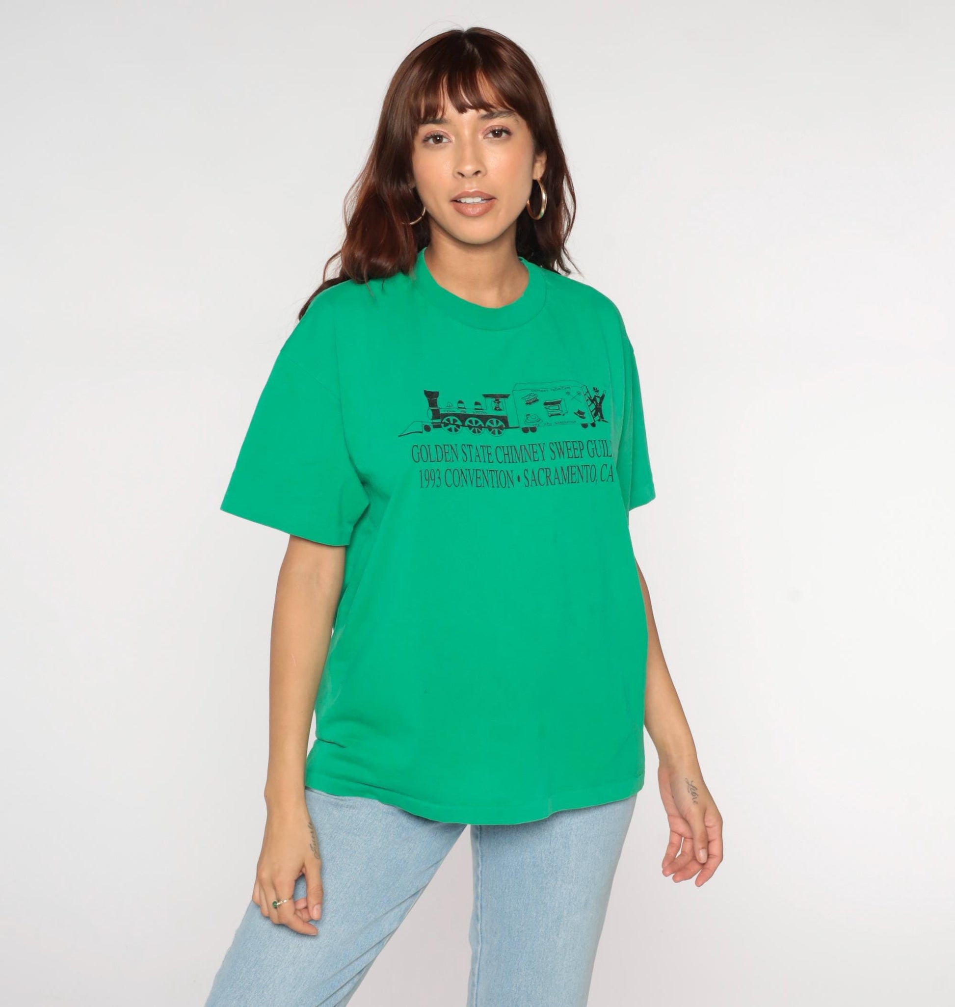 90s Chimney Sweep Guild Convention Graphic Tee Green Train Print Extra Large