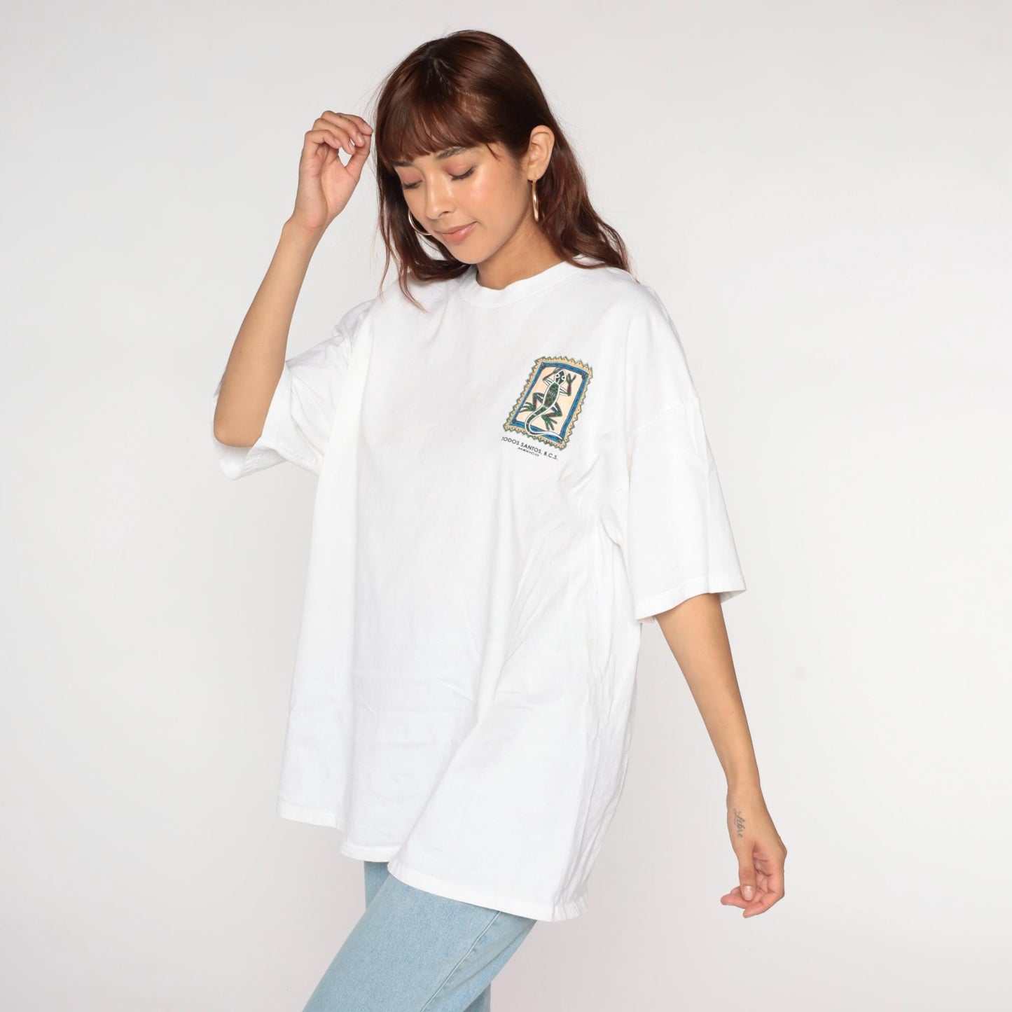 90s Todos Santos BCS Iguana Rana Lizard Graphic T-Shirt White Cotton XXL