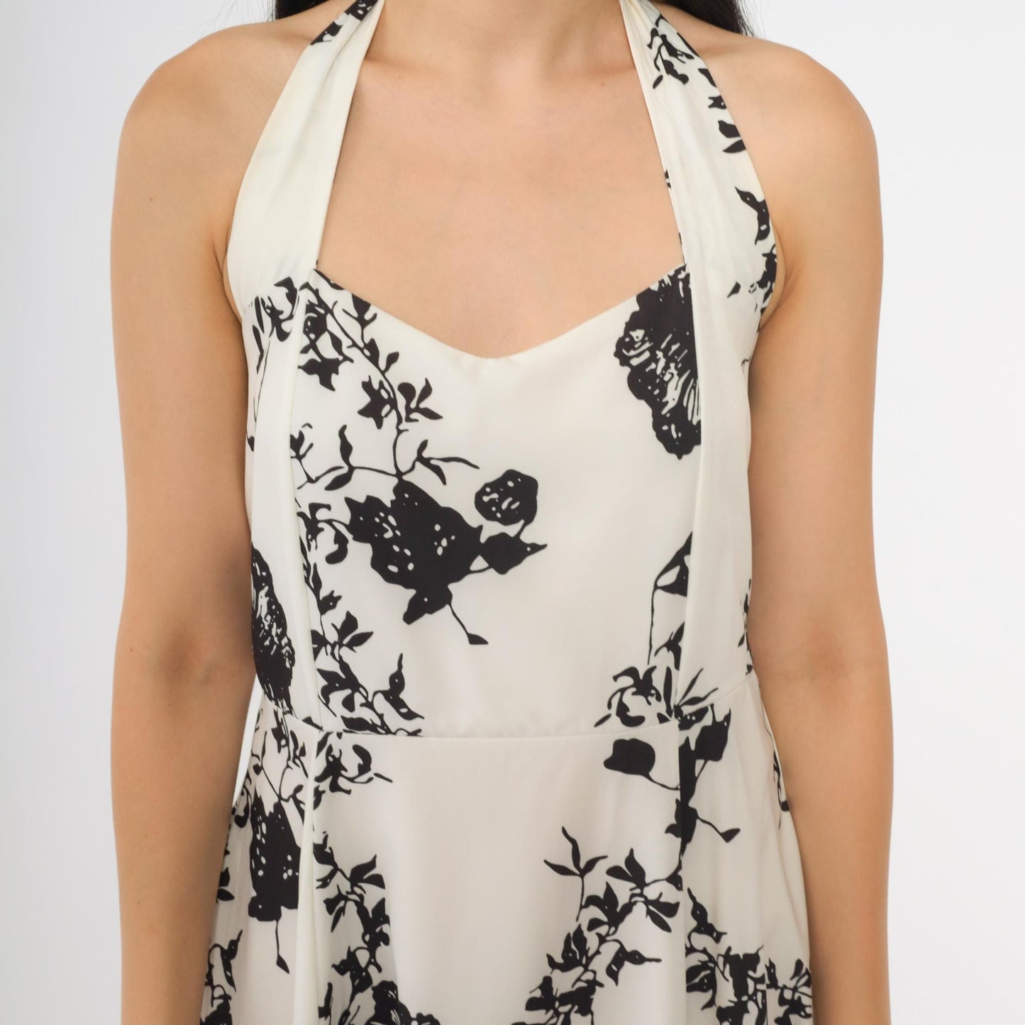 Y2K Black White Rose Halter Midi Dress Tulle Hem Backless Large L