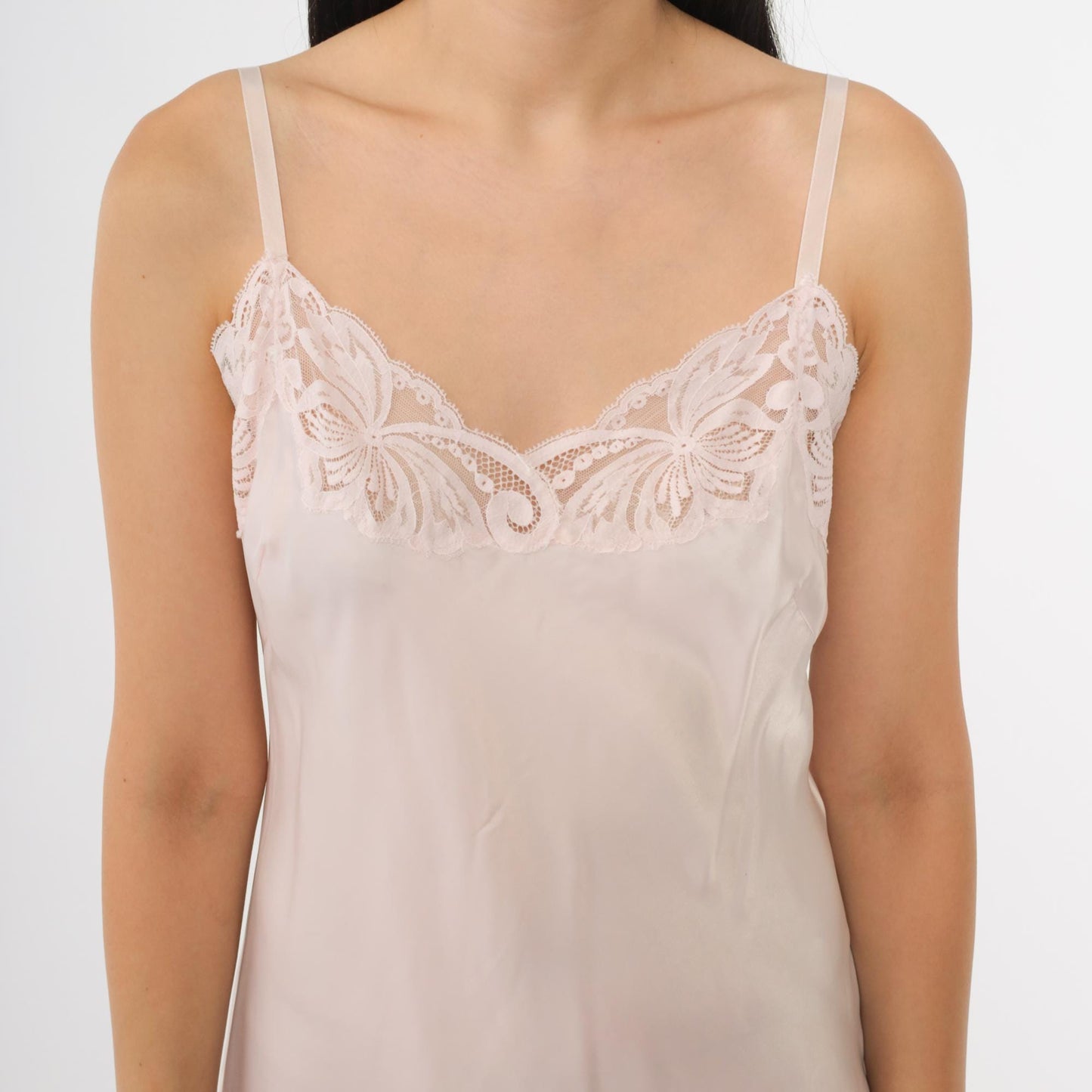 70s Wonder Maid Pink Slip Dress Midi V-Neck Empire Waist Small