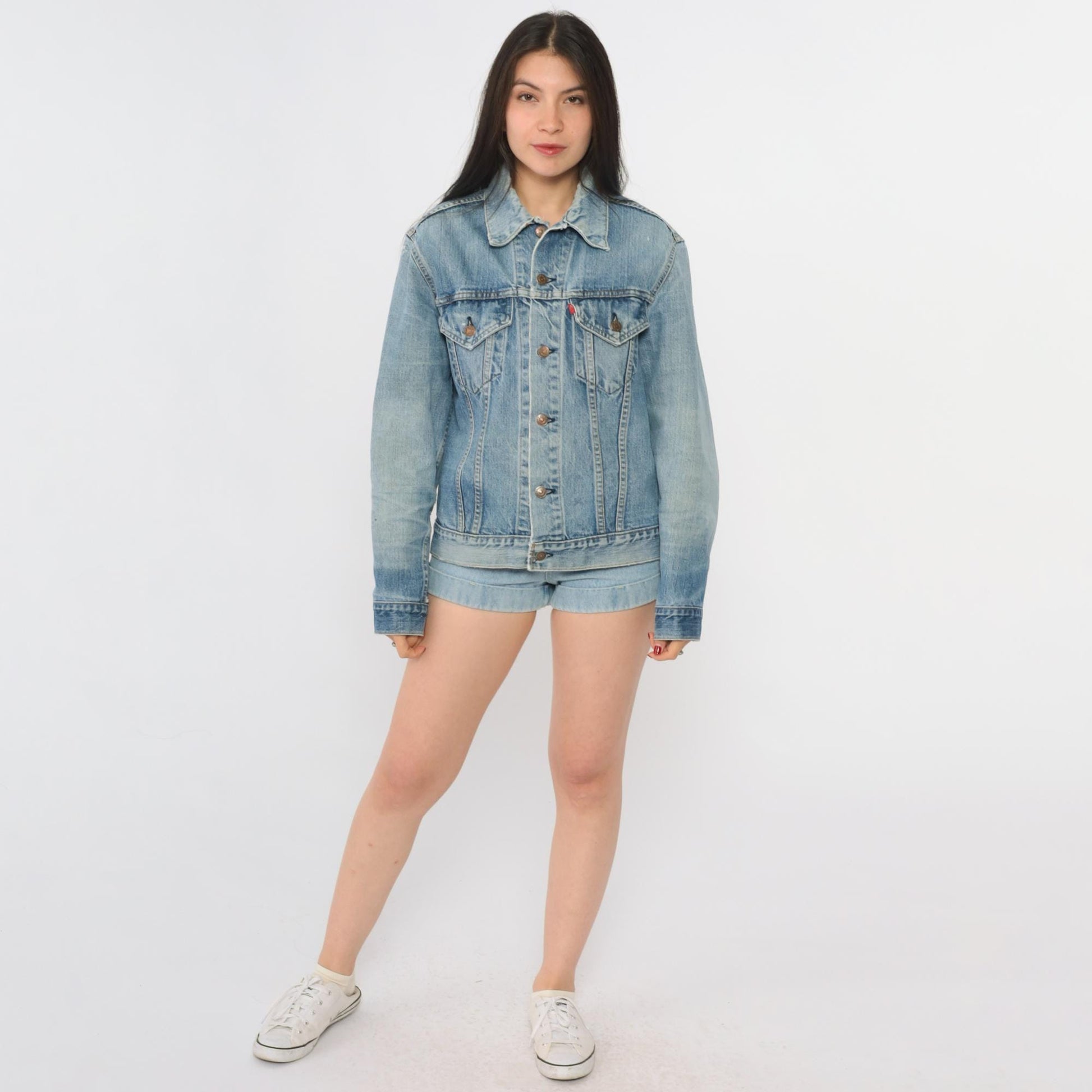80s Levi's Distressed Denim Jacket Light Blue Trucker Medium M