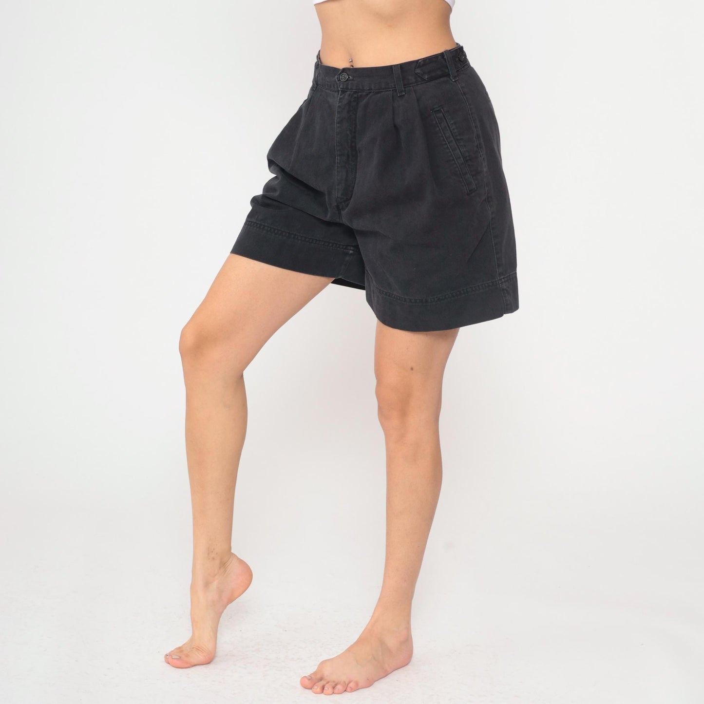 90s Gap Black High-Waisted Pleated Shorts Cotton Medium