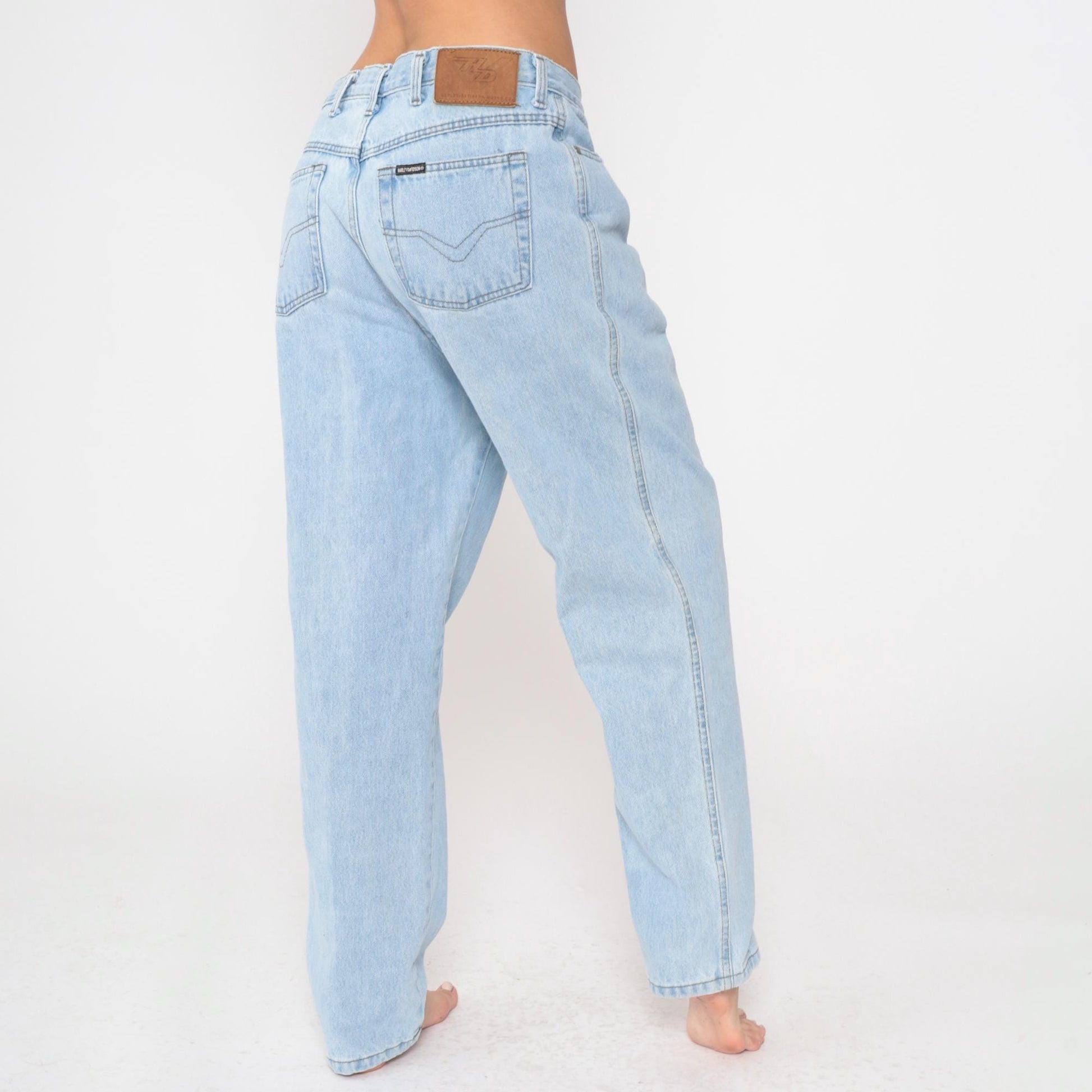 90s Harley Davidson Biker Blues Light Wash Jeans High Waist Straight Leg Large L