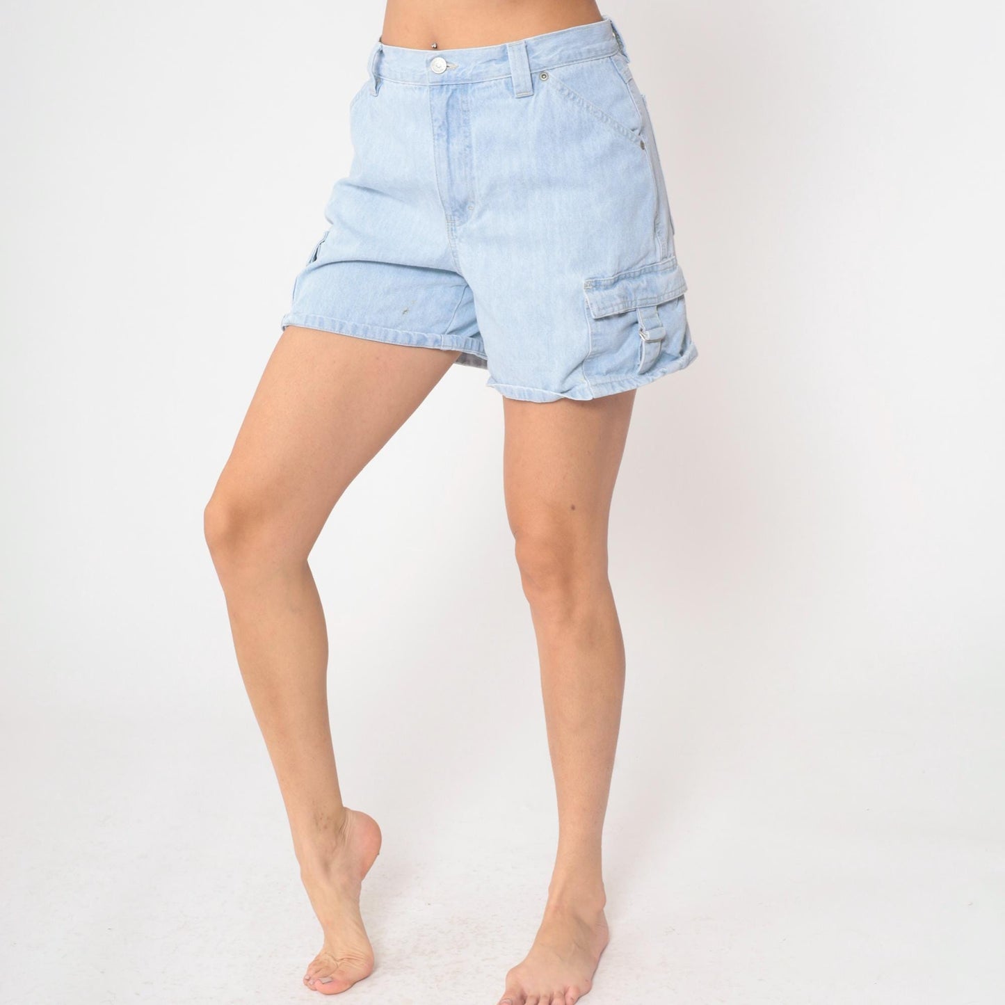 90s Gloria Vanderbilt Light Blue Denim Cargo Shorts High Waisted Medium M