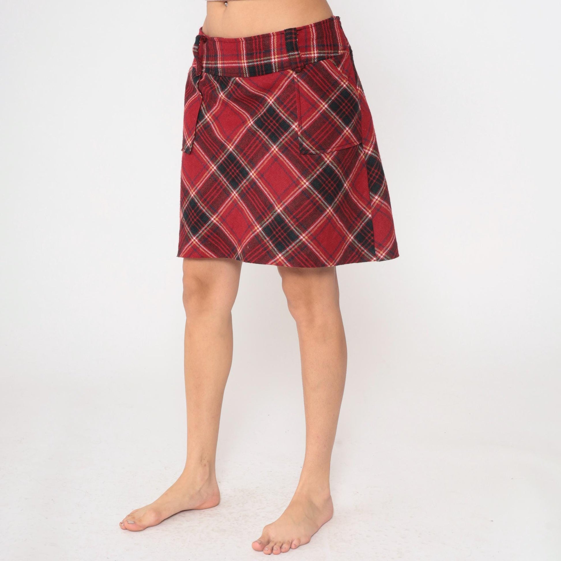 Y2K Red Plaid Tartan Mini Skirt Atmosphere A-Line Dark Academia Large
