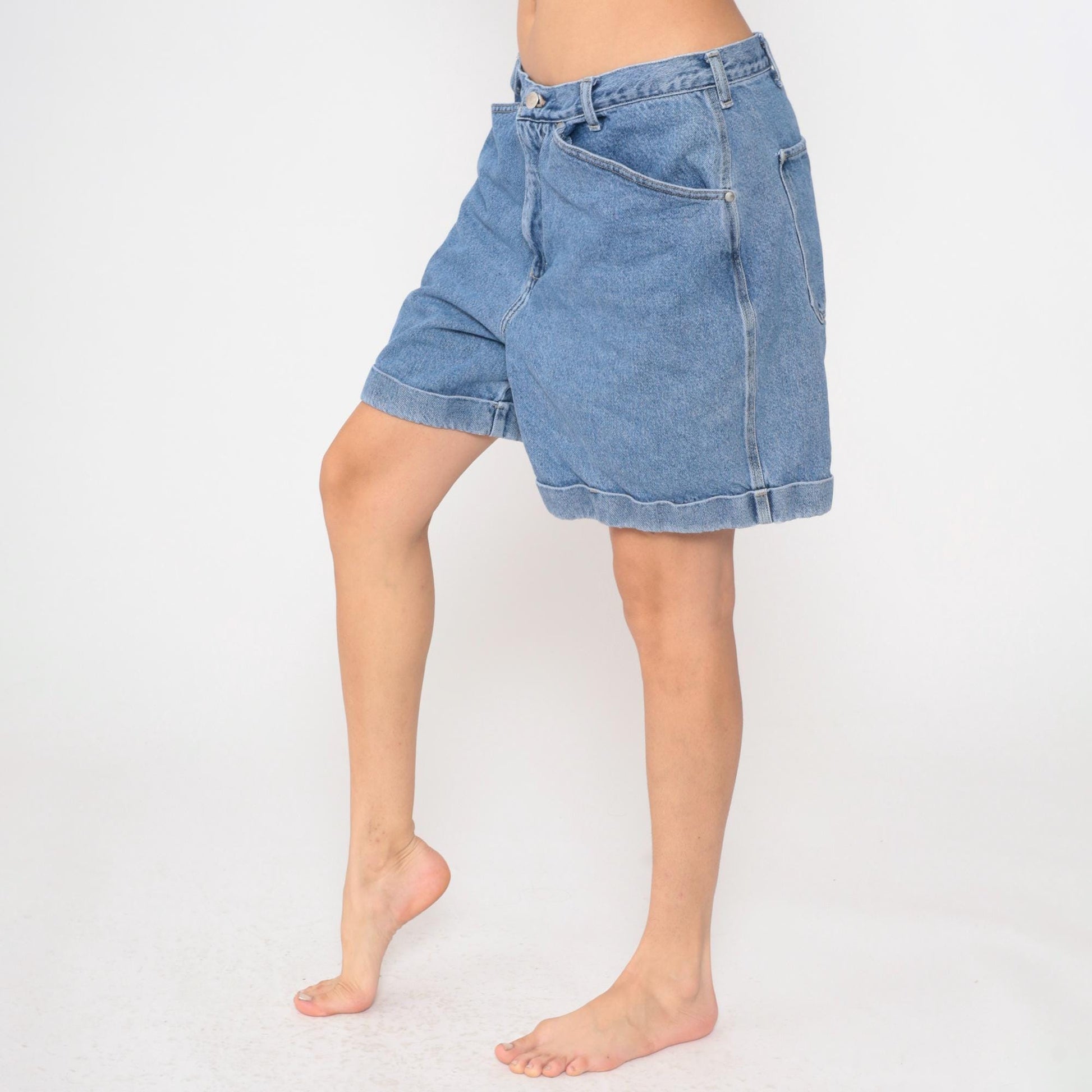 90s Cenza Palmetto Light Blue Denim Shorts High Waisted Cuffed Large L