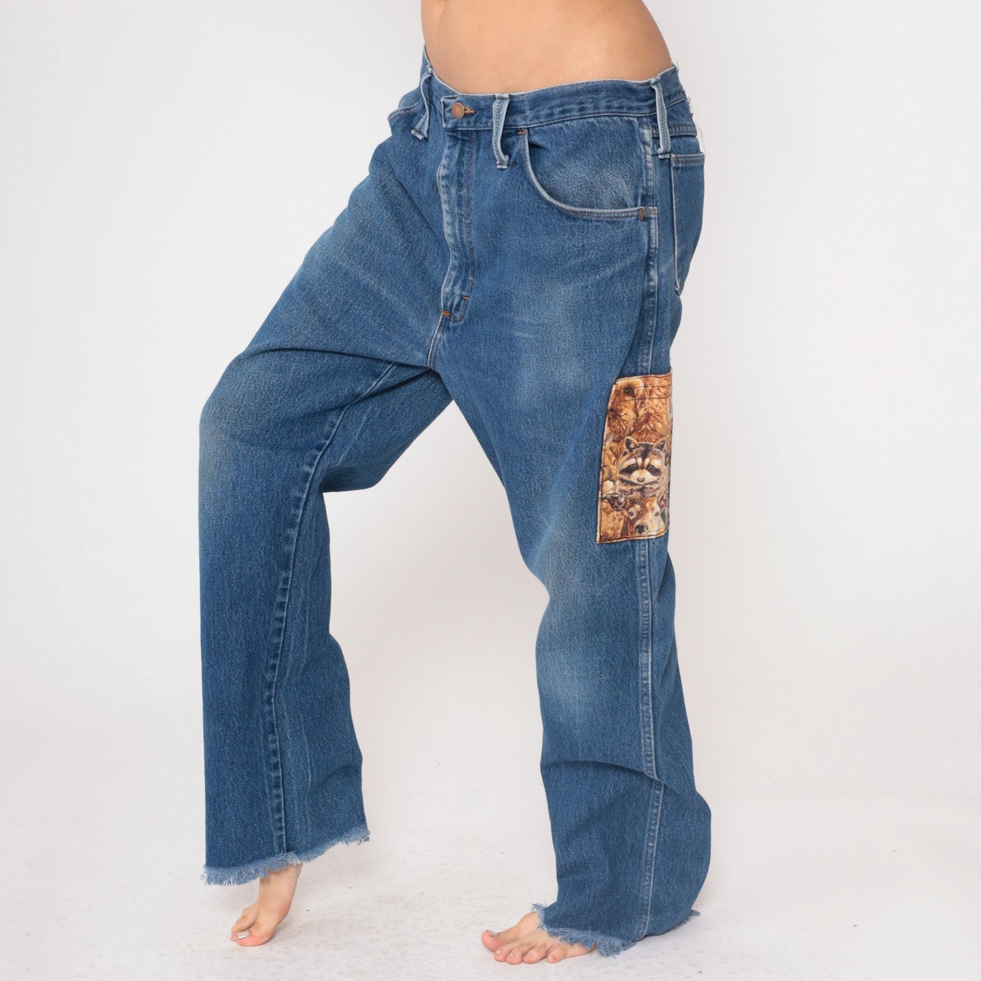 90s Rustler Animal Print High Rise Straight Leg Denim Jeans Blue 36