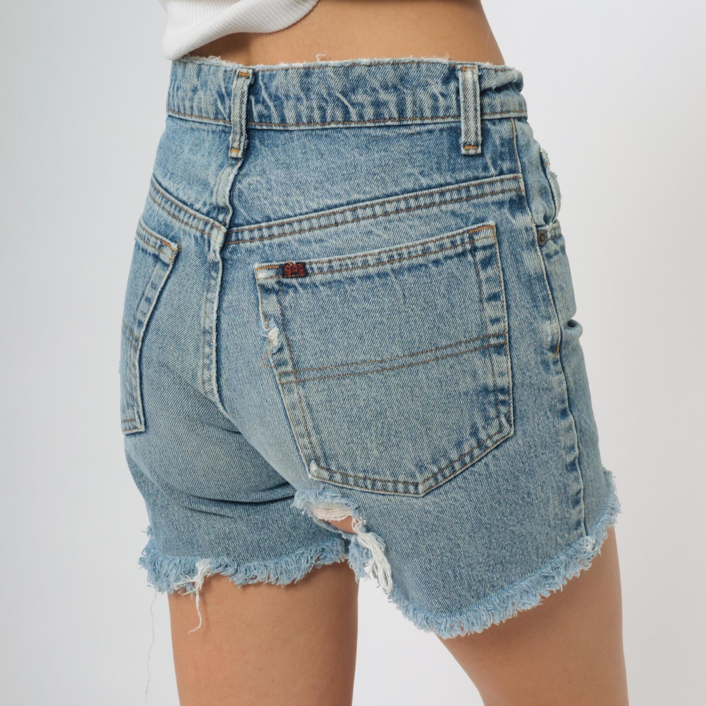 90s GAP Denim Shorts High Waisted Distressed Light Blue Cotton Small