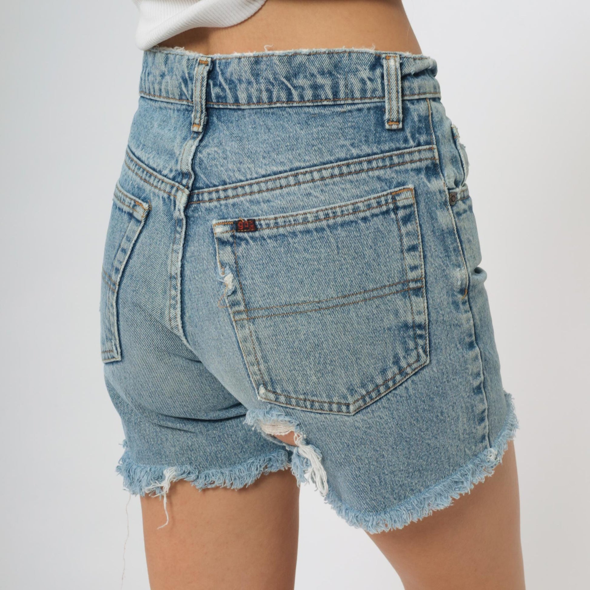 90s GAP Denim Shorts High Waisted Distressed Light Blue Cotton Small
