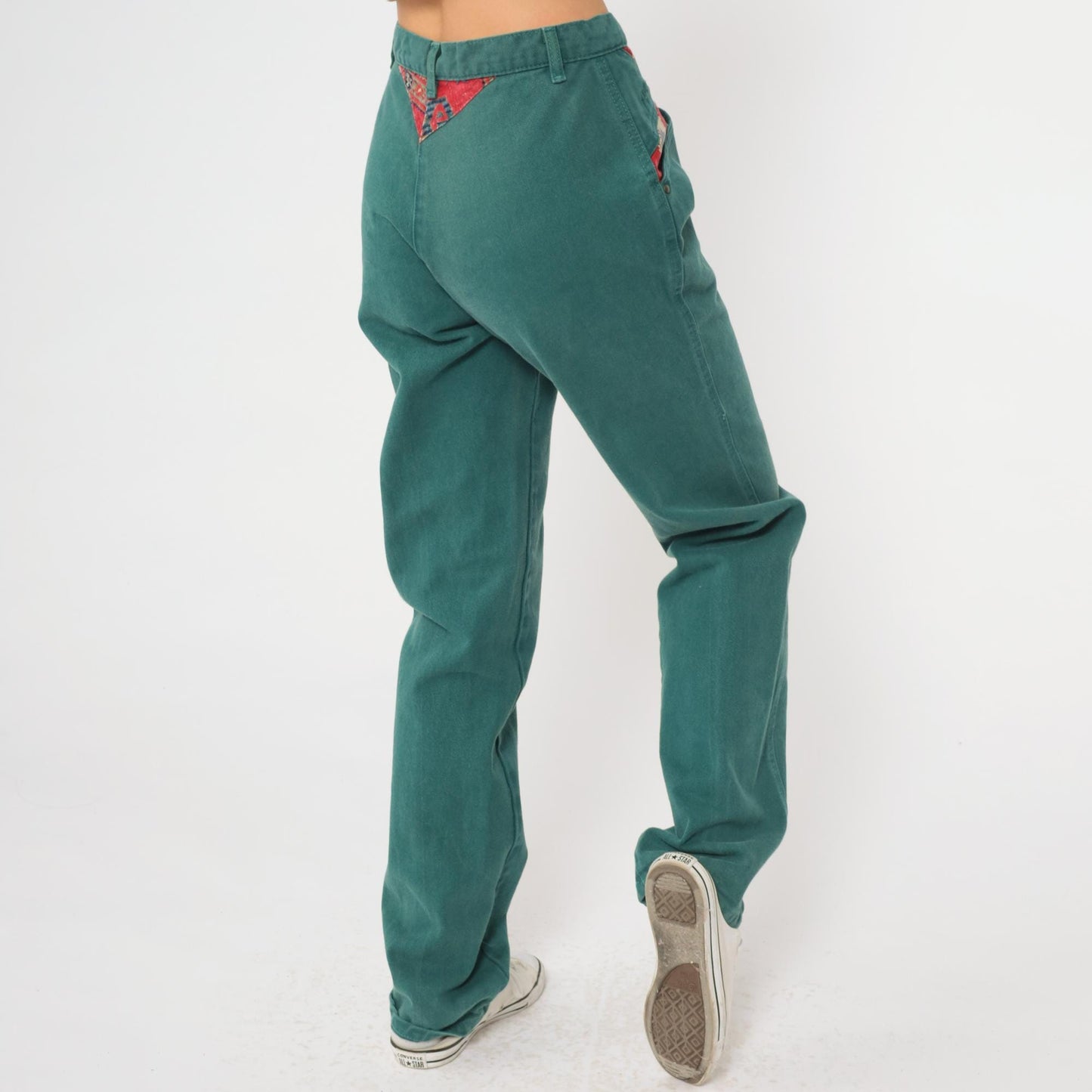 90s Roper Forest Green Denim Jeans Southwestern Patchwork High Waist Small