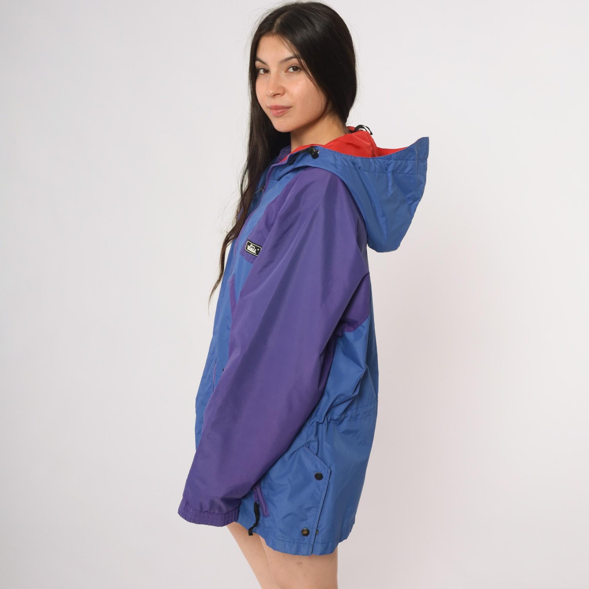 90s Woolrich Colorblock Windbreaker Purple Blue Hooded Jacket Extra Large XL