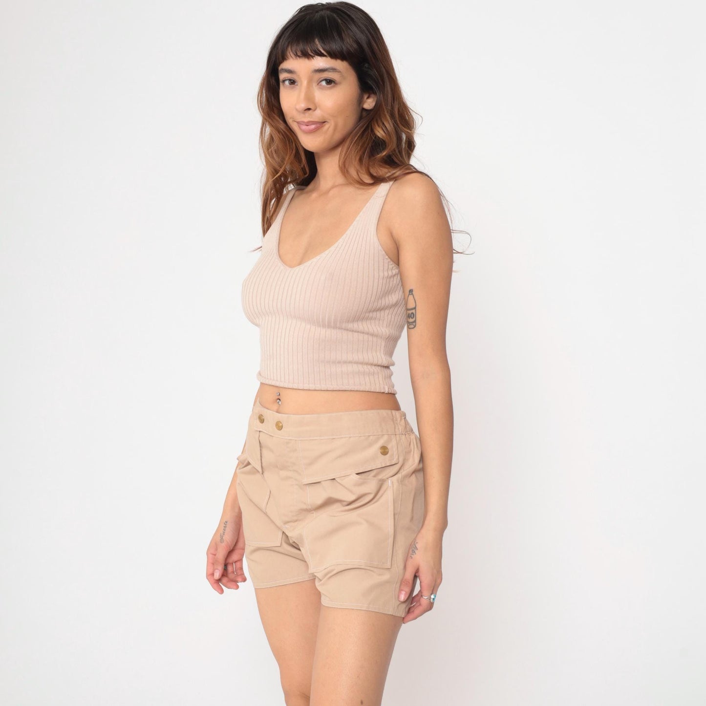 80s State o Maine Tan High Waisted Swim Shorts Nylon Medium