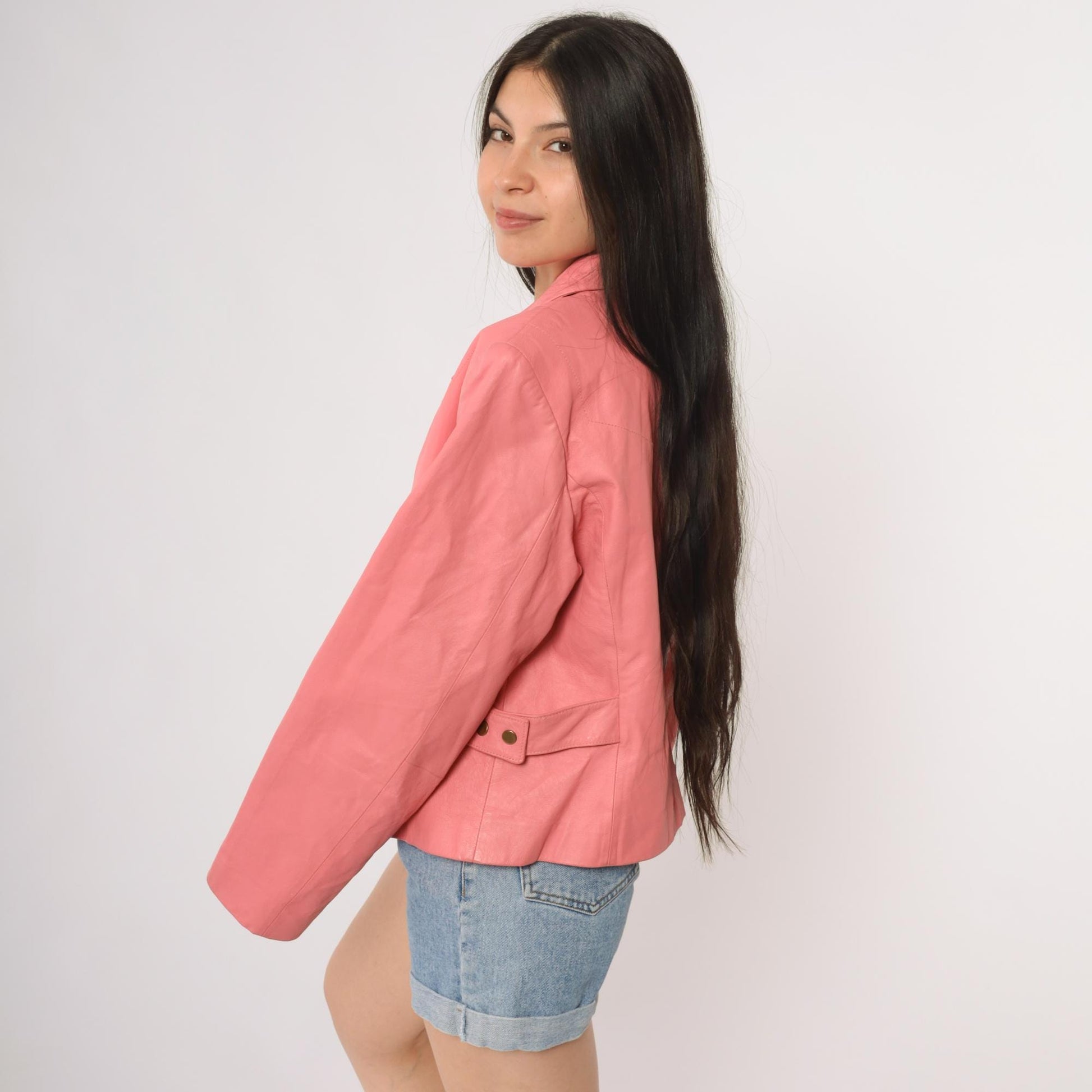 Y2K Pink Leather Moto Jacket Pamela McCoy Collections Zip Front Large L