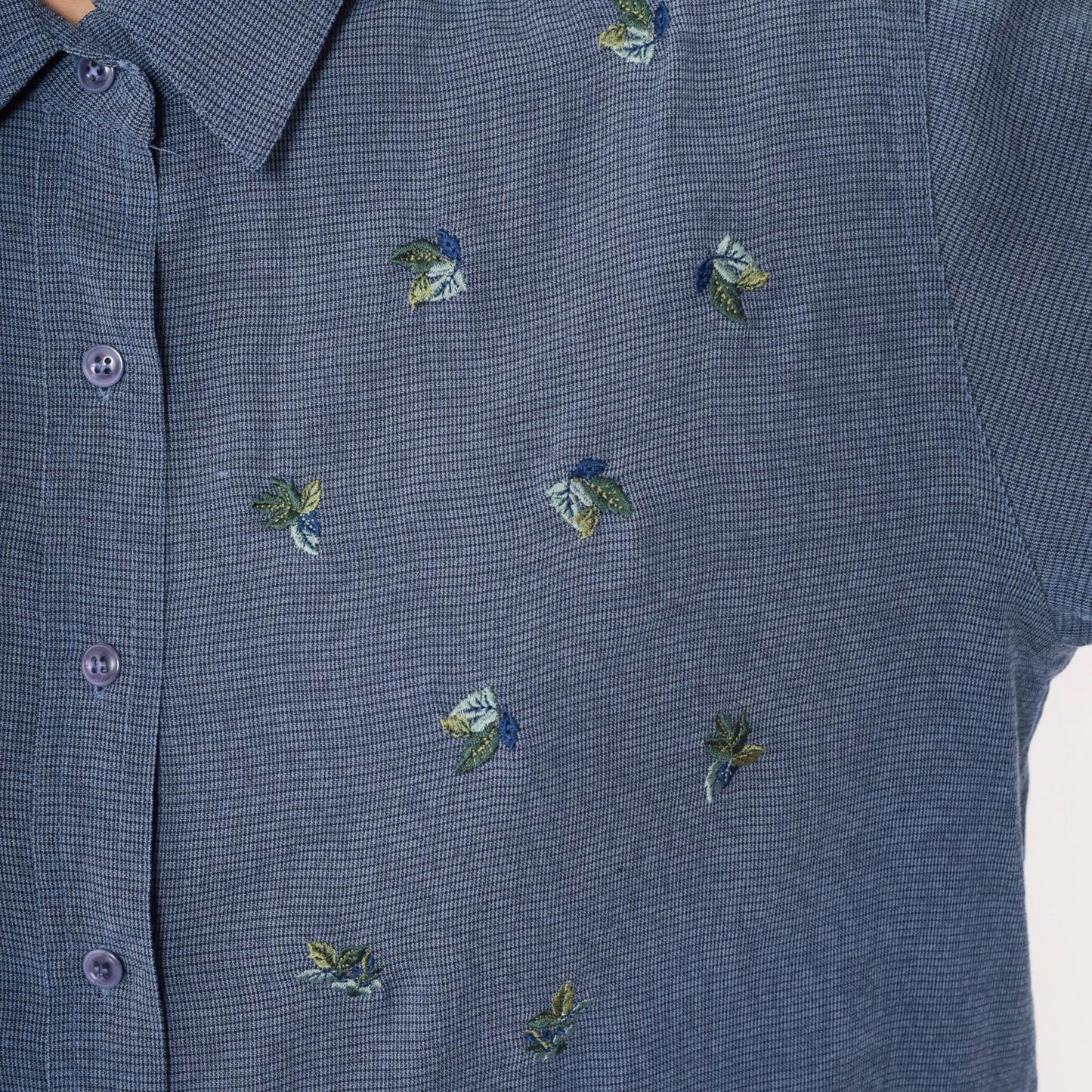 Y2K Blue Floral Button-Down Shirt Long Sleeve Pointed Collar Extra Large