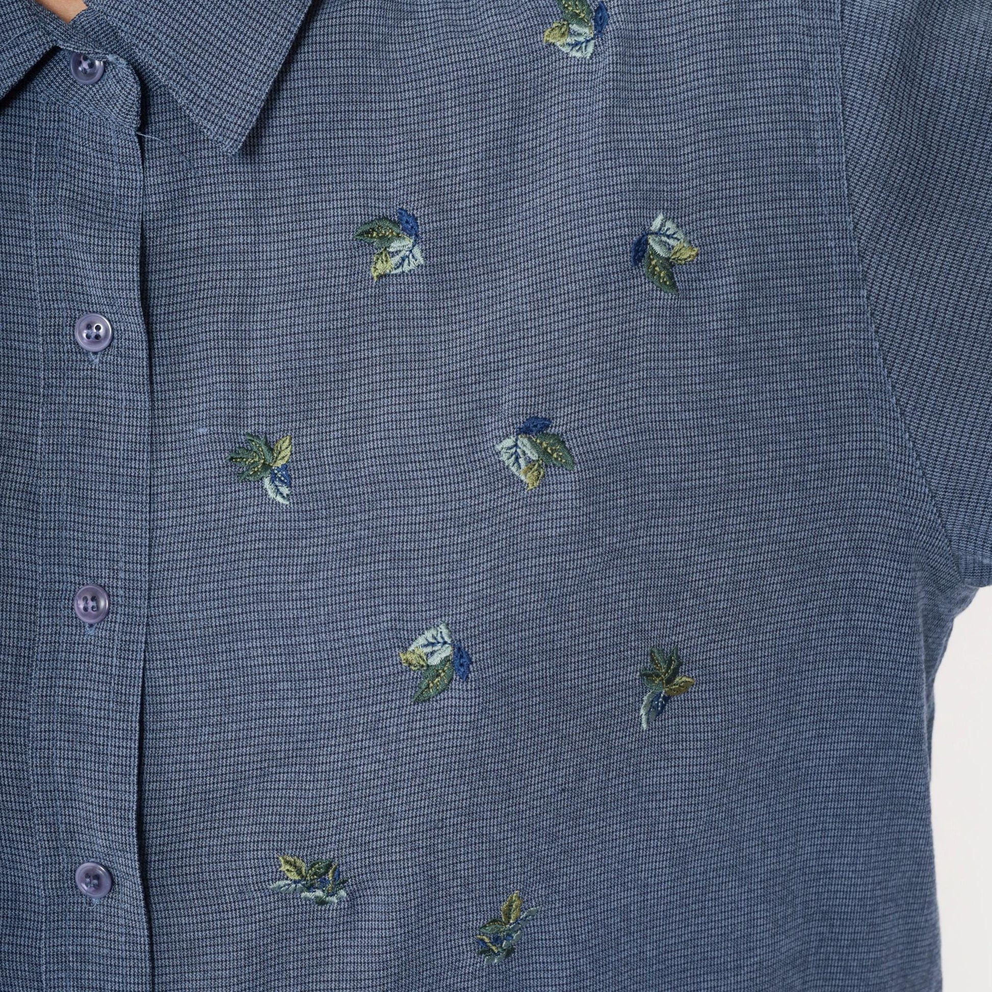 Y2K Blue Floral Button-Down Shirt Long Sleeve Pointed Collar Extra Large