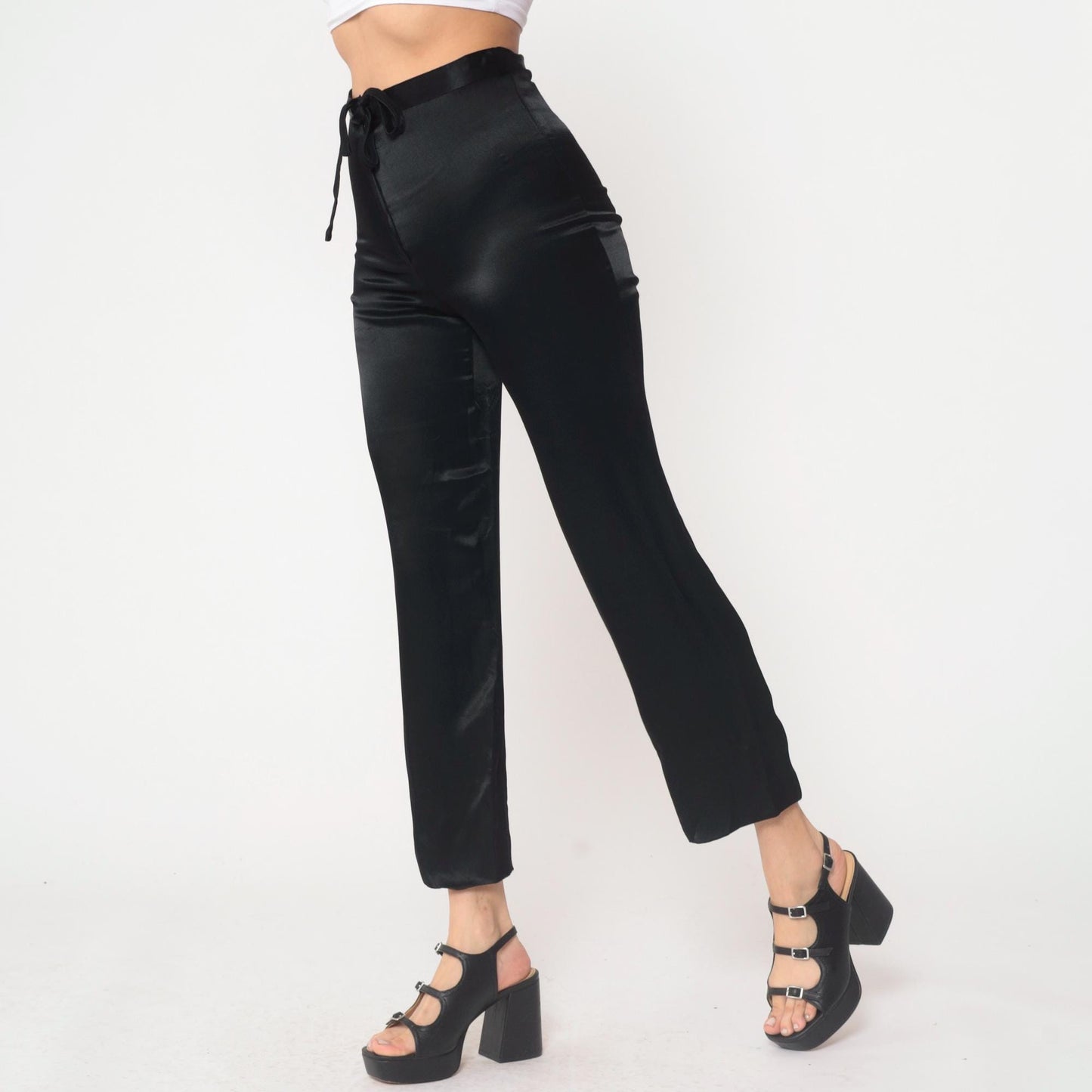 Jessica McClintock Gunne Sax Black Satin High-Waisted Pants Size 7
