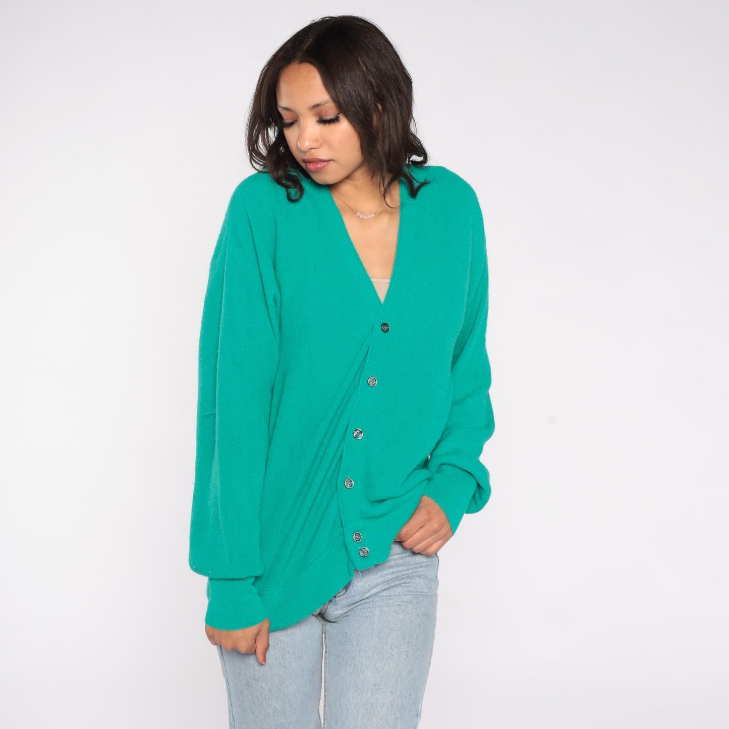 80s Par Four Green Cardigan Sweater Button Up Medium