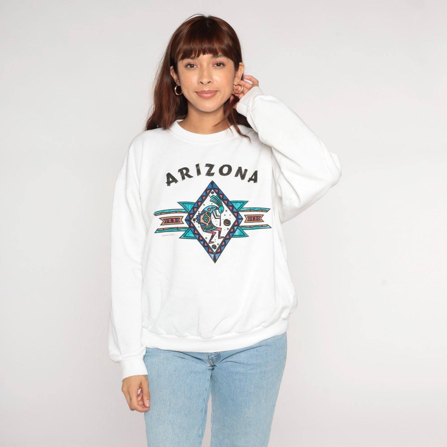 90s Arizona Kokopelli Santee Sweatshirt White Graphic Crew Neck Large L