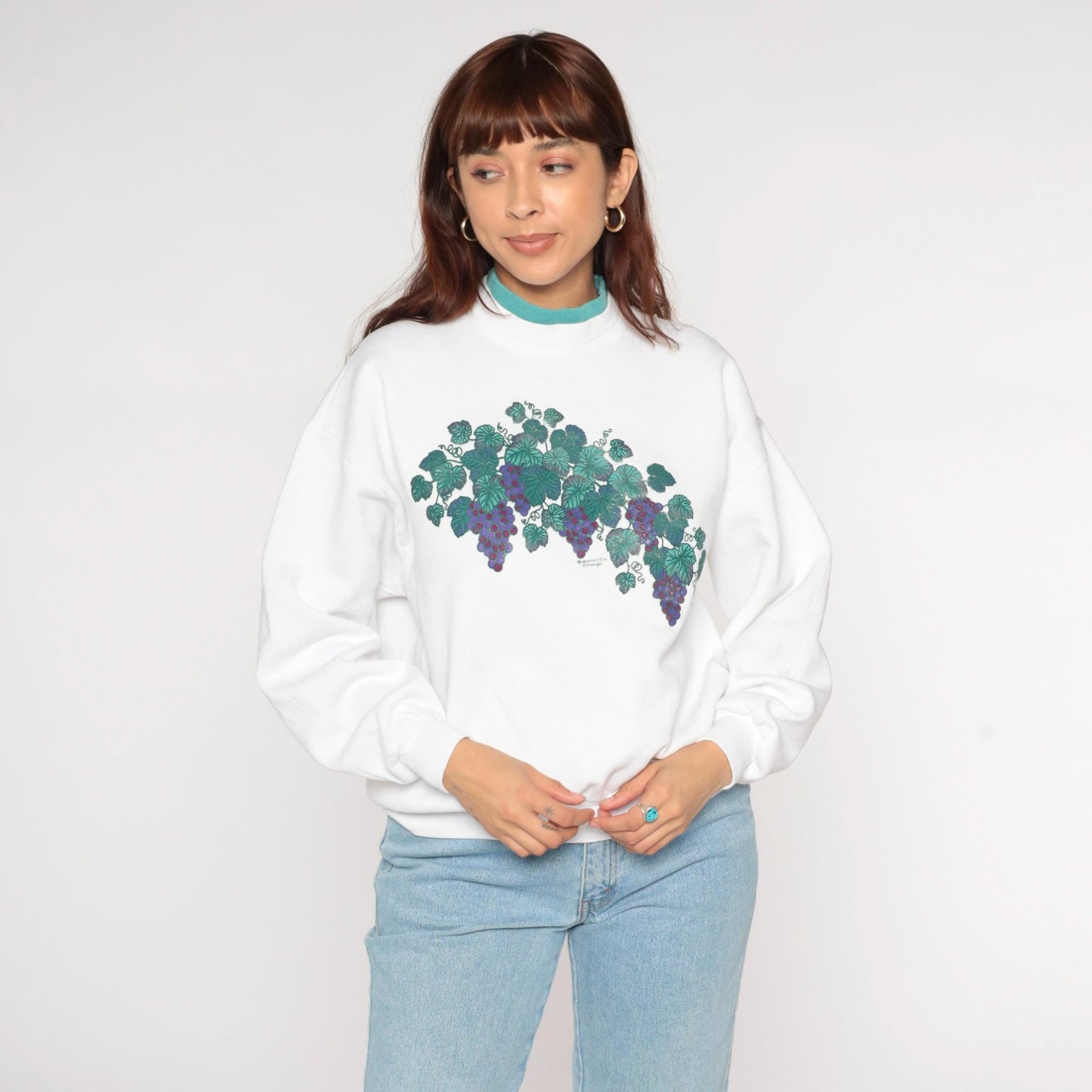 90s Morningsun Grape Vine Sweatshirt White Purple Green Crewneck Large L