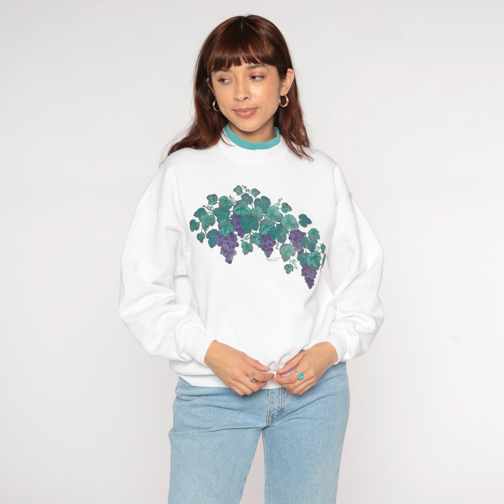 90s Morningsun Grape Vine Sweatshirt White Purple Green Crewneck Large L