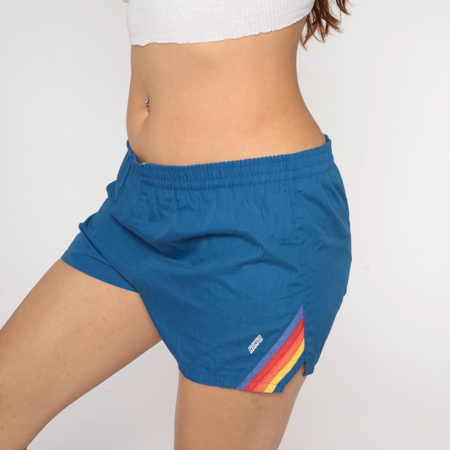 80s Liki Liki Swim Trunks Blue Diagonal Stripe Board Shorts Medium