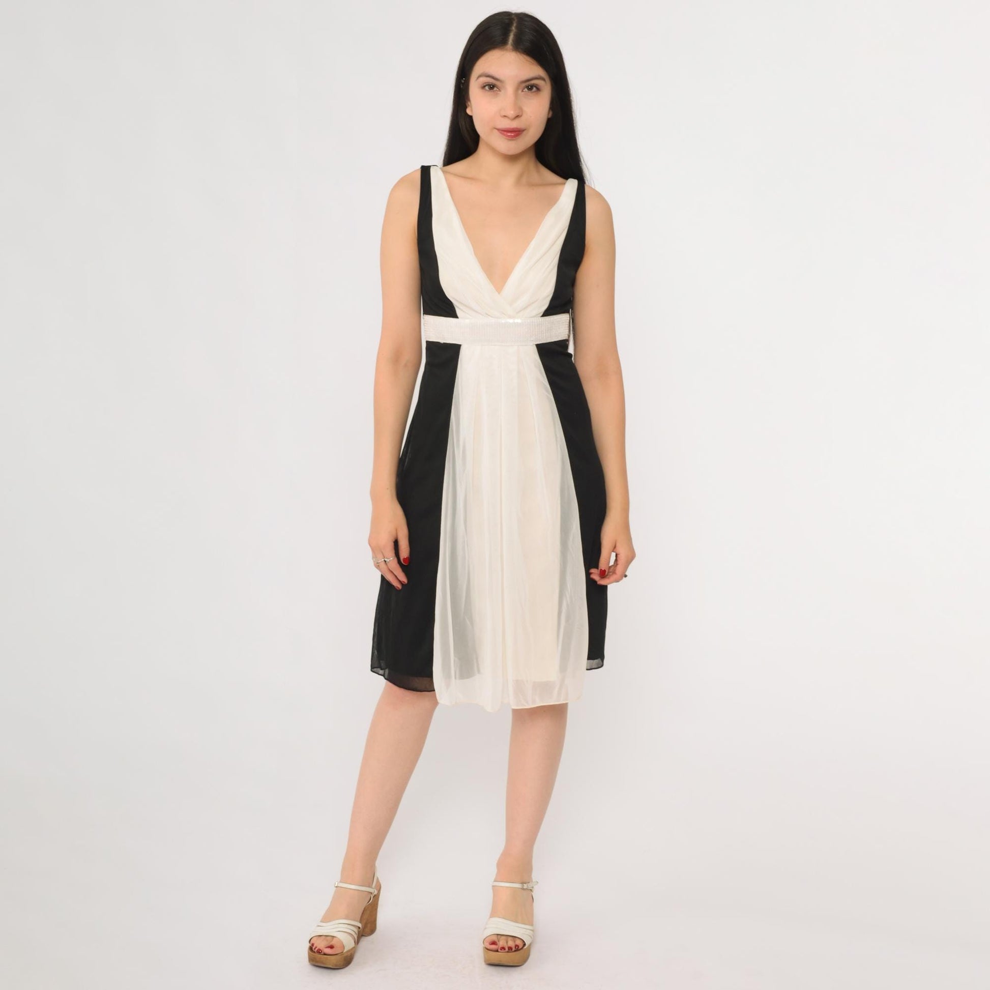 Y2K Ruby Rox Black Cream Colorblock Mini Dress Deep V – Shopexile