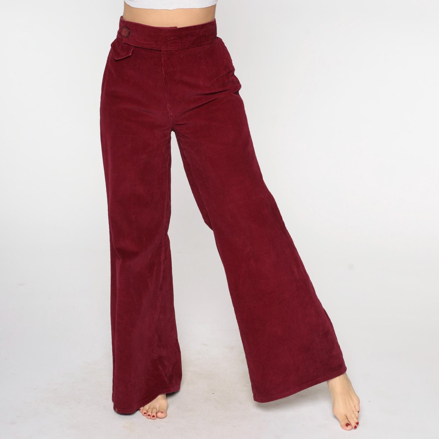 80s Burgundy Corduroy High-Waist Straight-Leg Trousers Medium M