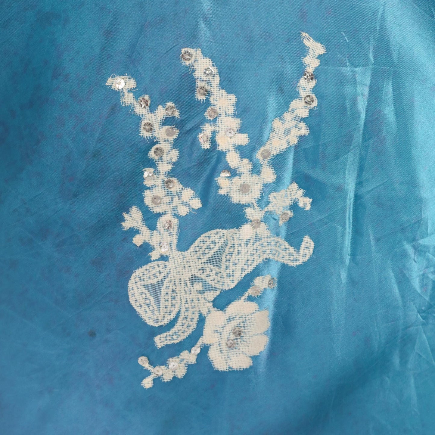 1940s Turquoise Circle Maxi Skirt Floral Embroidered High Waist XXS
