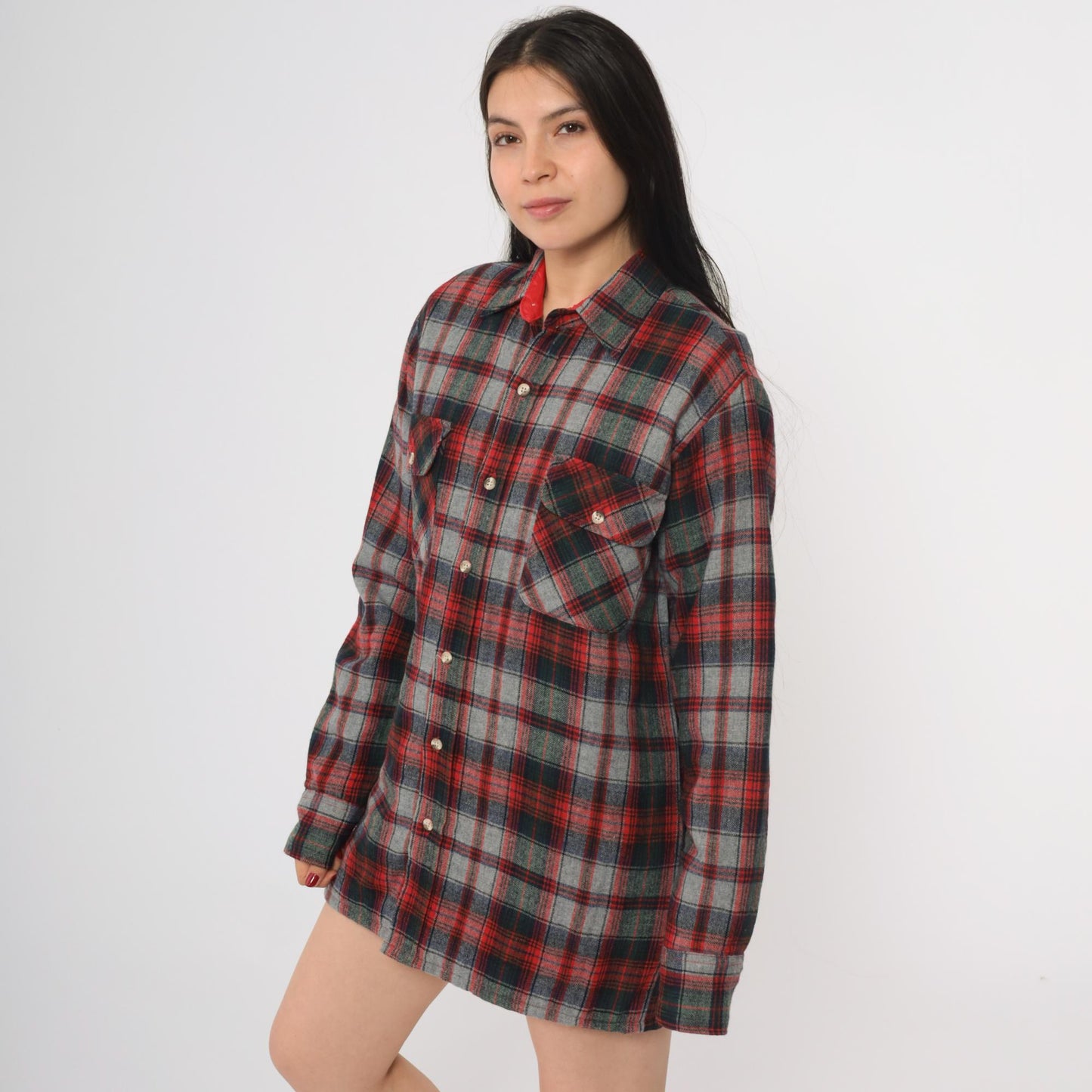 80s Greatland Sportswear Red Plaid Flannel Shirt Wool Blend Small