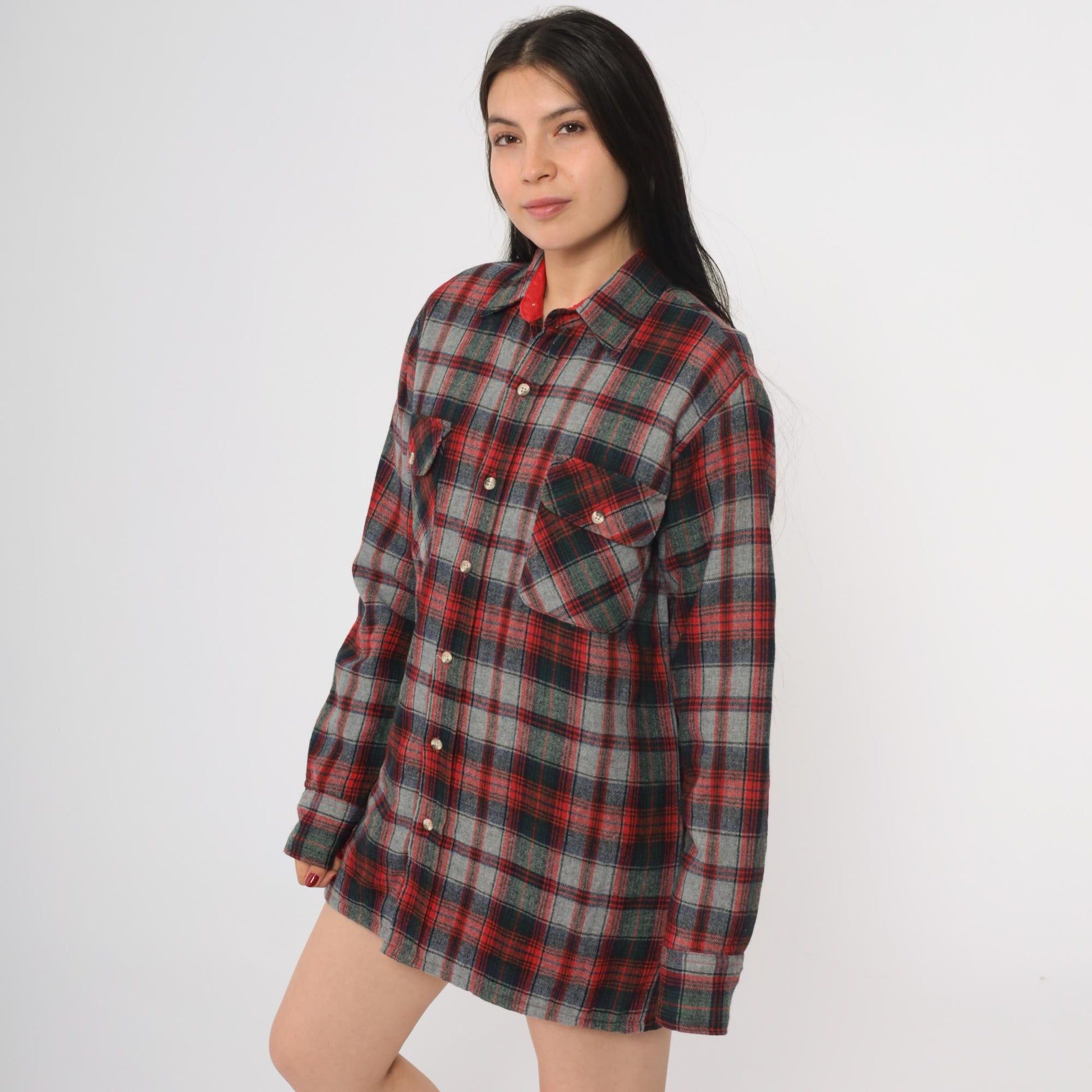 80s Greatland Sportswear Red Plaid Flannel Shirt Wool Blend Small