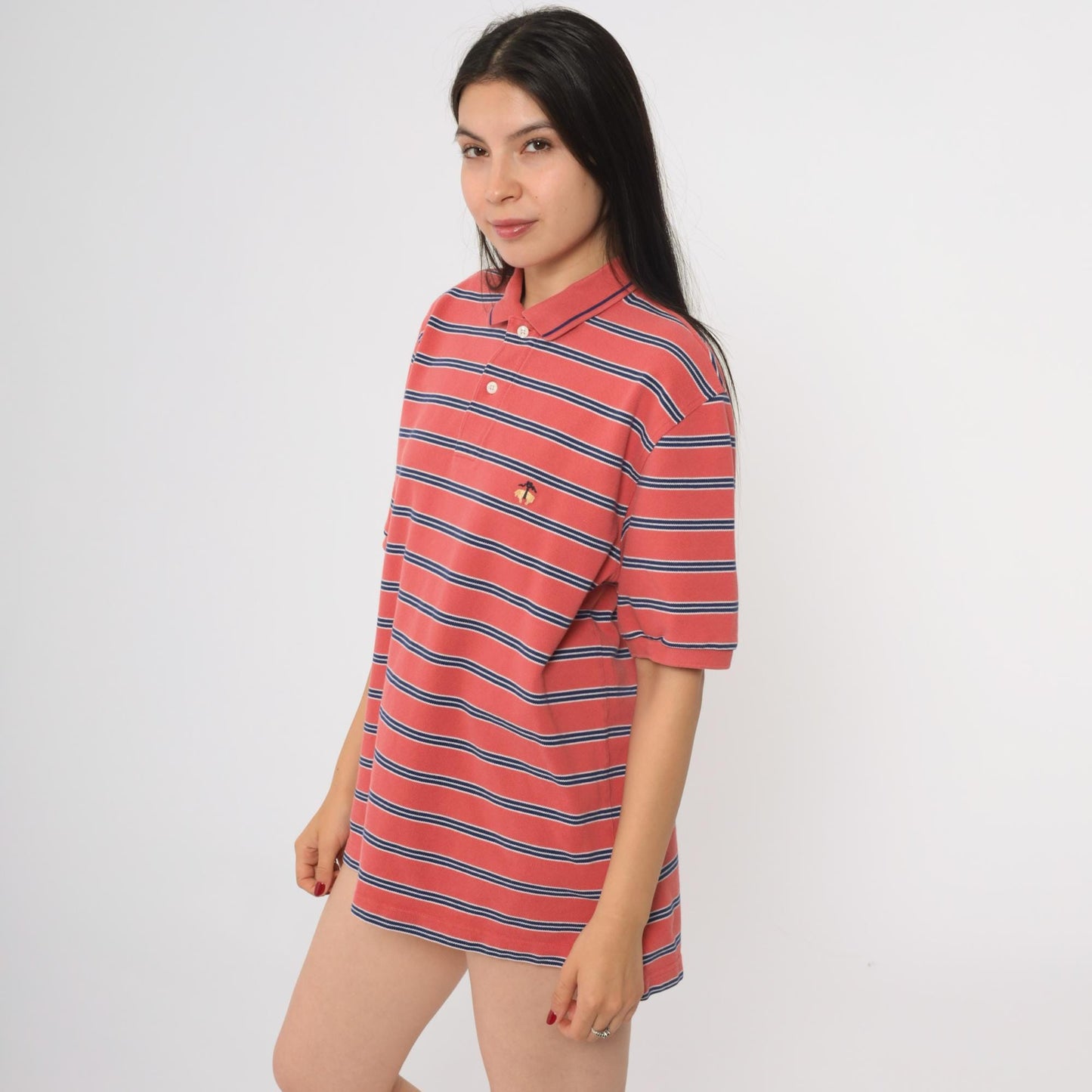 90s Brooks Brothers Red Striped Polo Shirt Cotton Medium M
