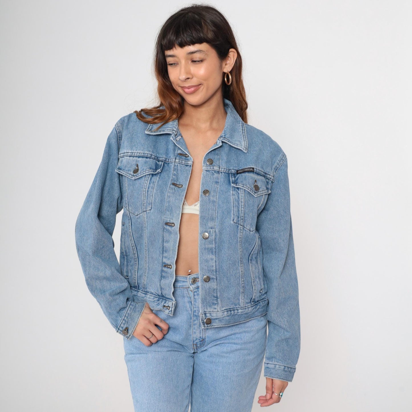 90s Harley Davidson Light Wash Denim Jacket Unisex Medium M