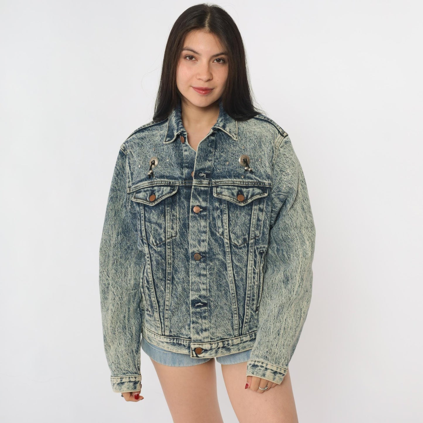 90s Bristol Blues Acid Wash Denim Jacket Painted Southwest Adobe Pueblo Small