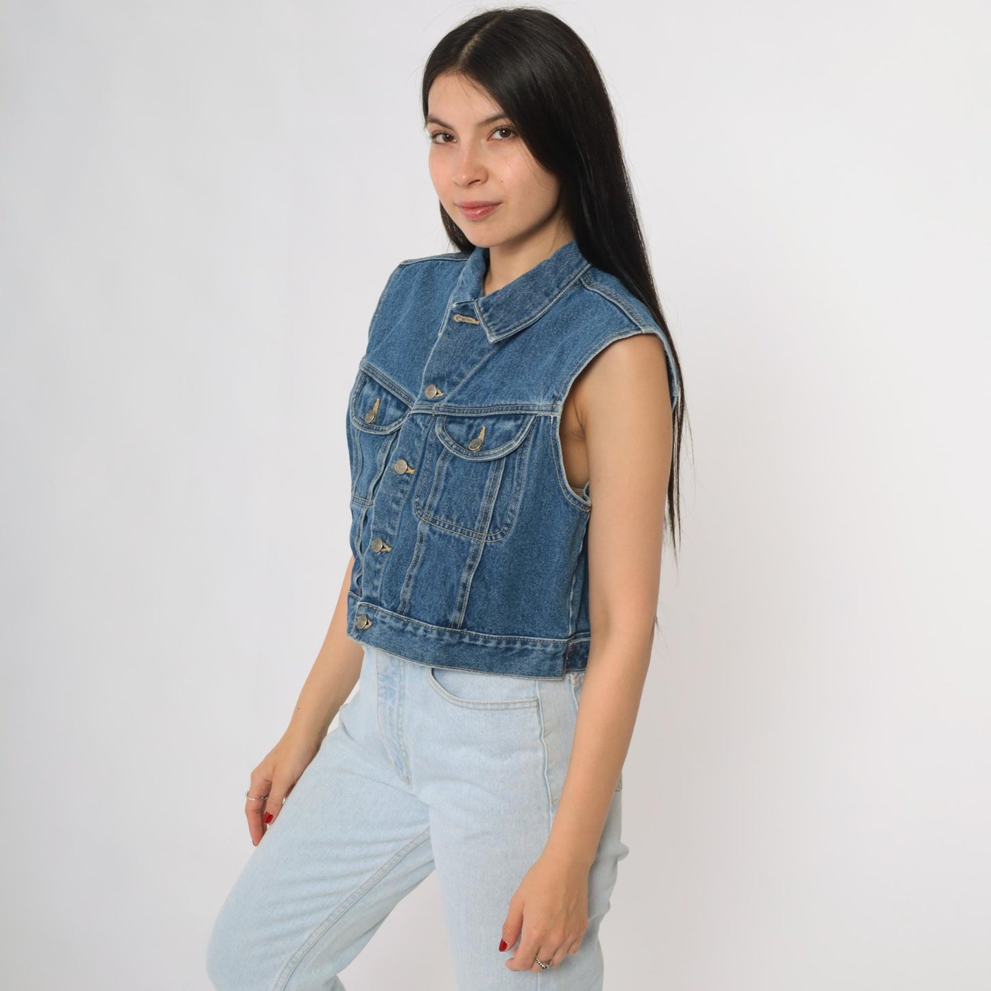 90s Great Land Trading Denim Vest Dark Wash Button Front Medium M