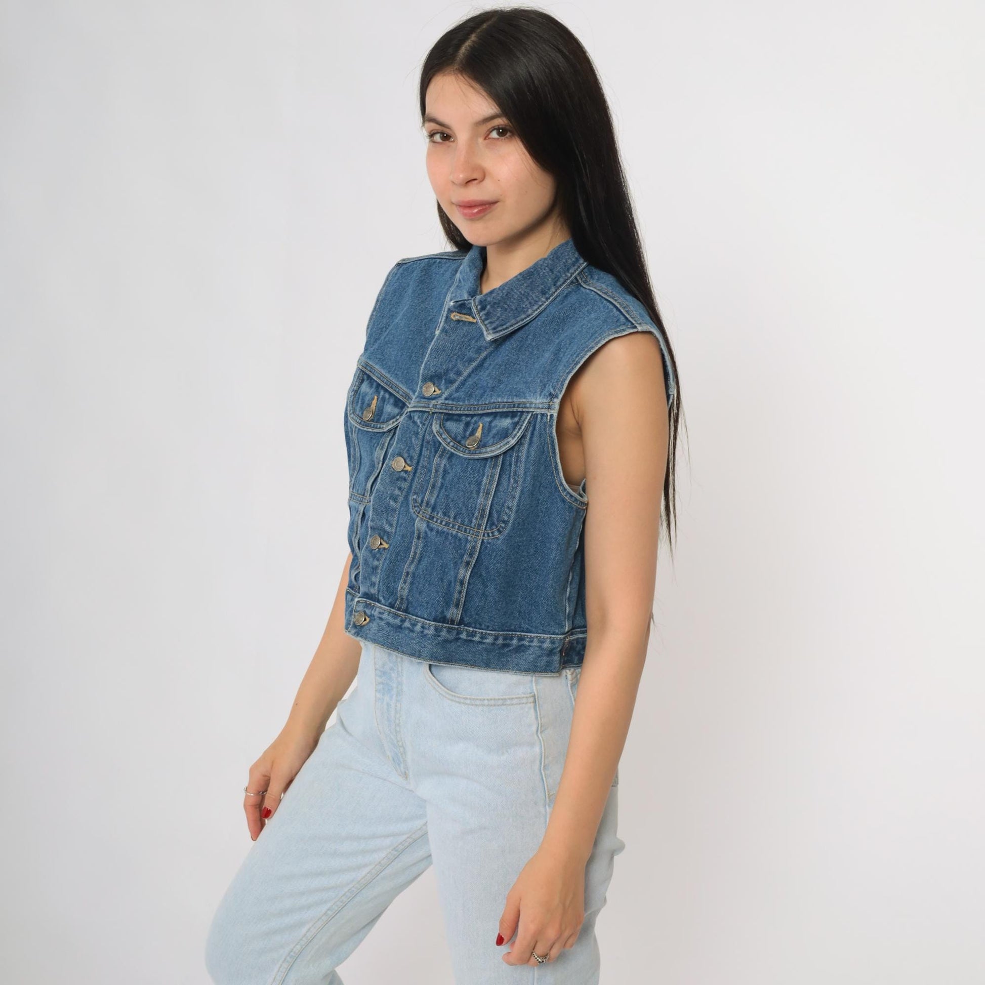 90s Great Land Trading Denim Vest Dark Wash Button Front Medium M