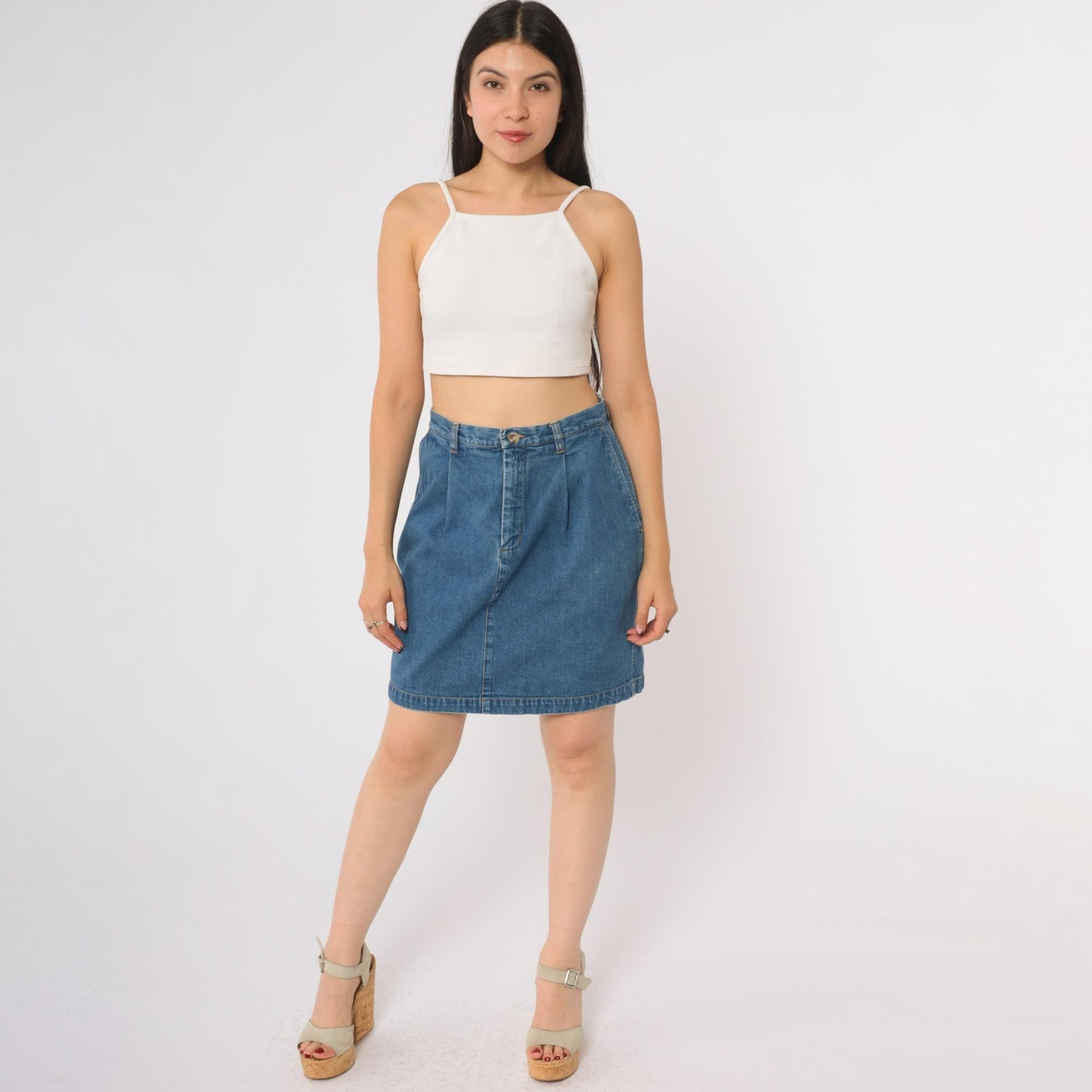 90s Eddie Bauer Denim Mini Skirt High Waist Blue Jean Small S