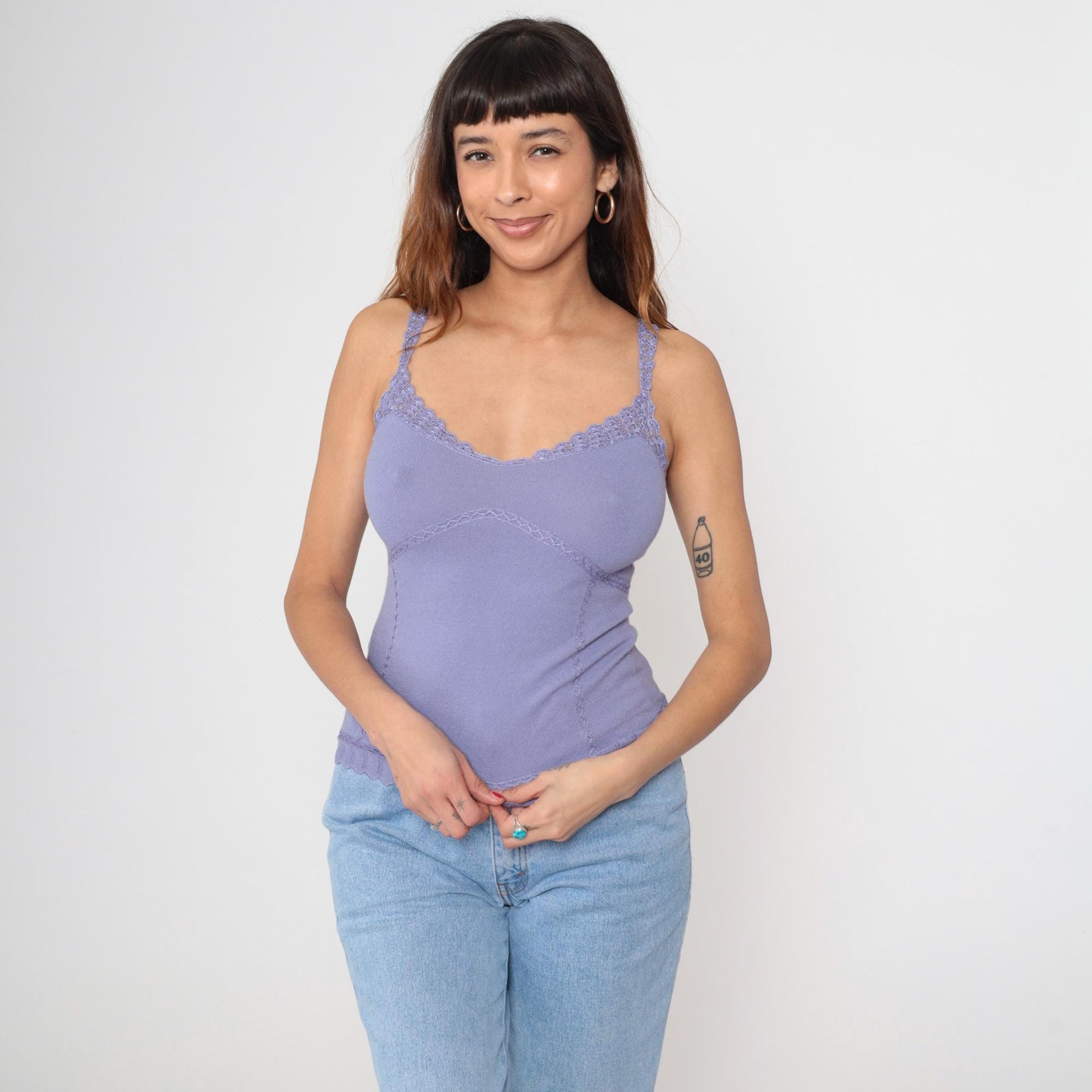 Y2K Express Lavender Camisole Lace Trim V-Neck Small S