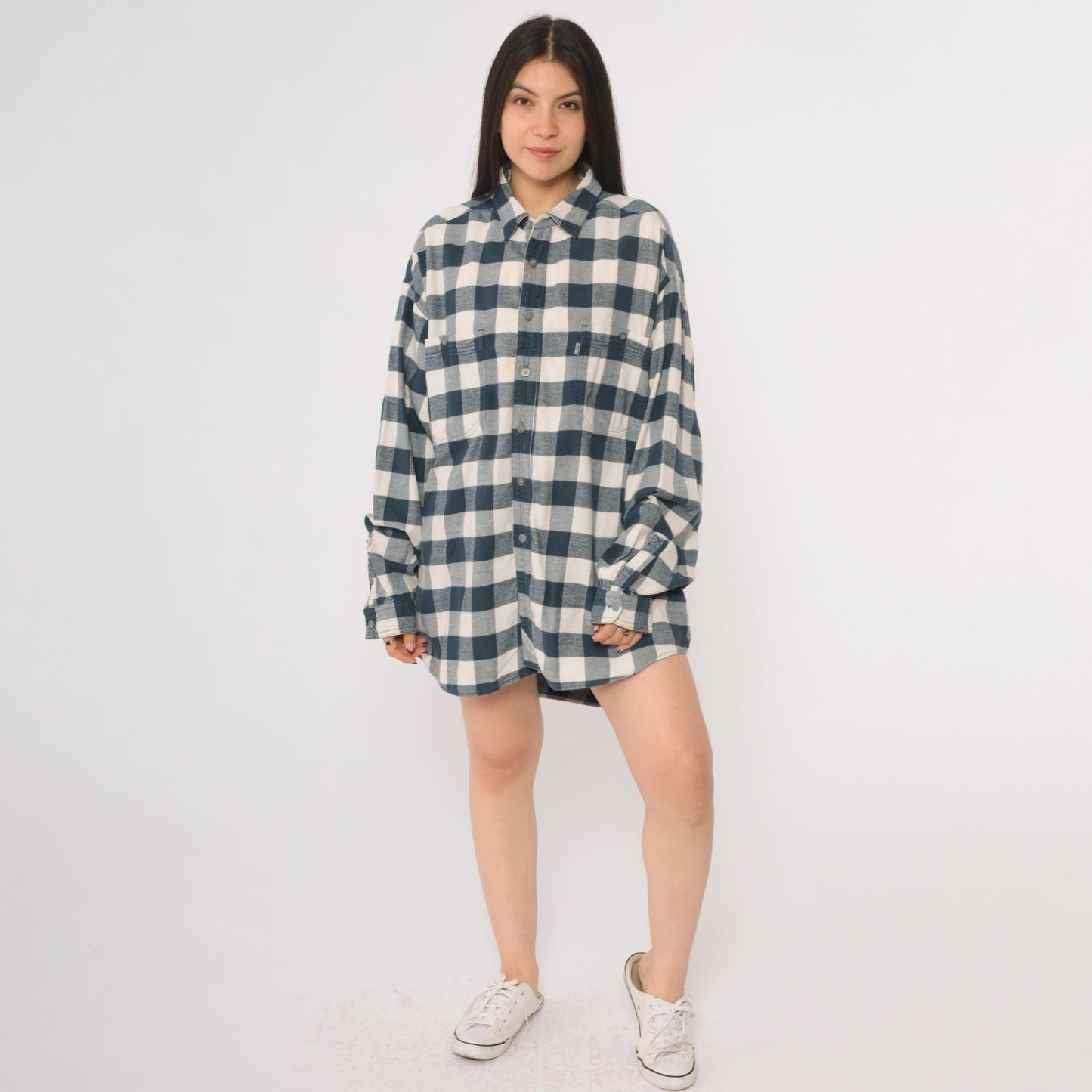 90s Levi's Buffalo Plaid Flannel Button-Up Blue White Extra Large XXL