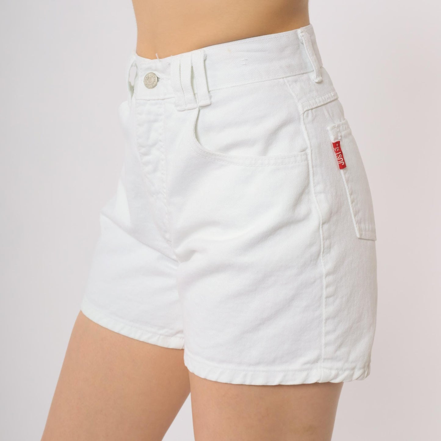 90s Just USA White Denim Shorts High Waisted Cotton Five Pocket Small 5