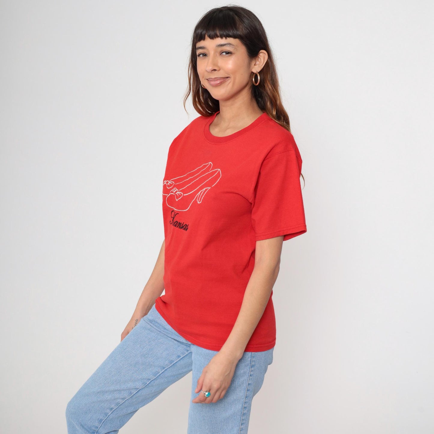 Y2K Kansas Dorothy Shoes Graphic T-Shirt Red Cotton Small